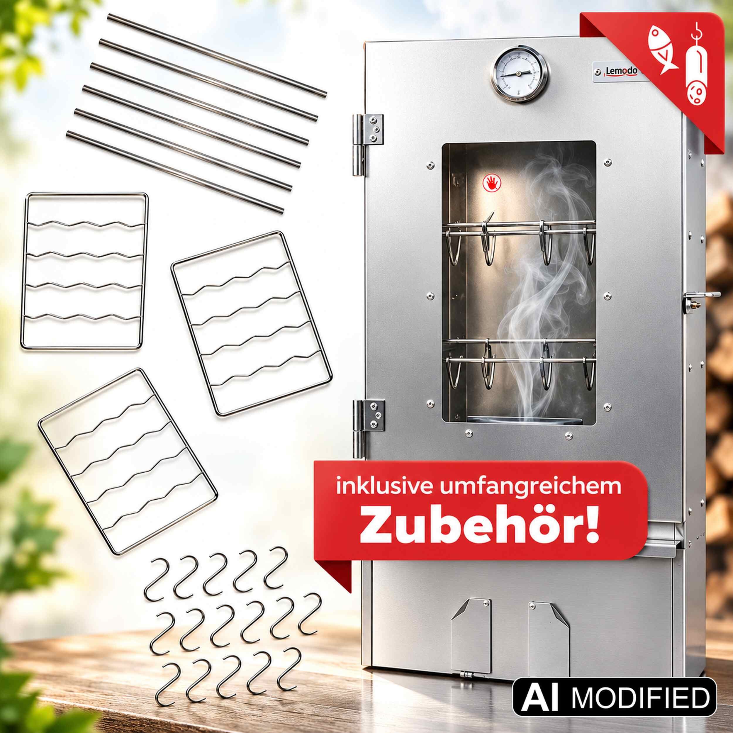 Lemodo Räucherofen aus Stahl 80 cm hoch, mit verstellbaren Auflageschienen, Räucherofen aus Stahl mit Auflageschienen