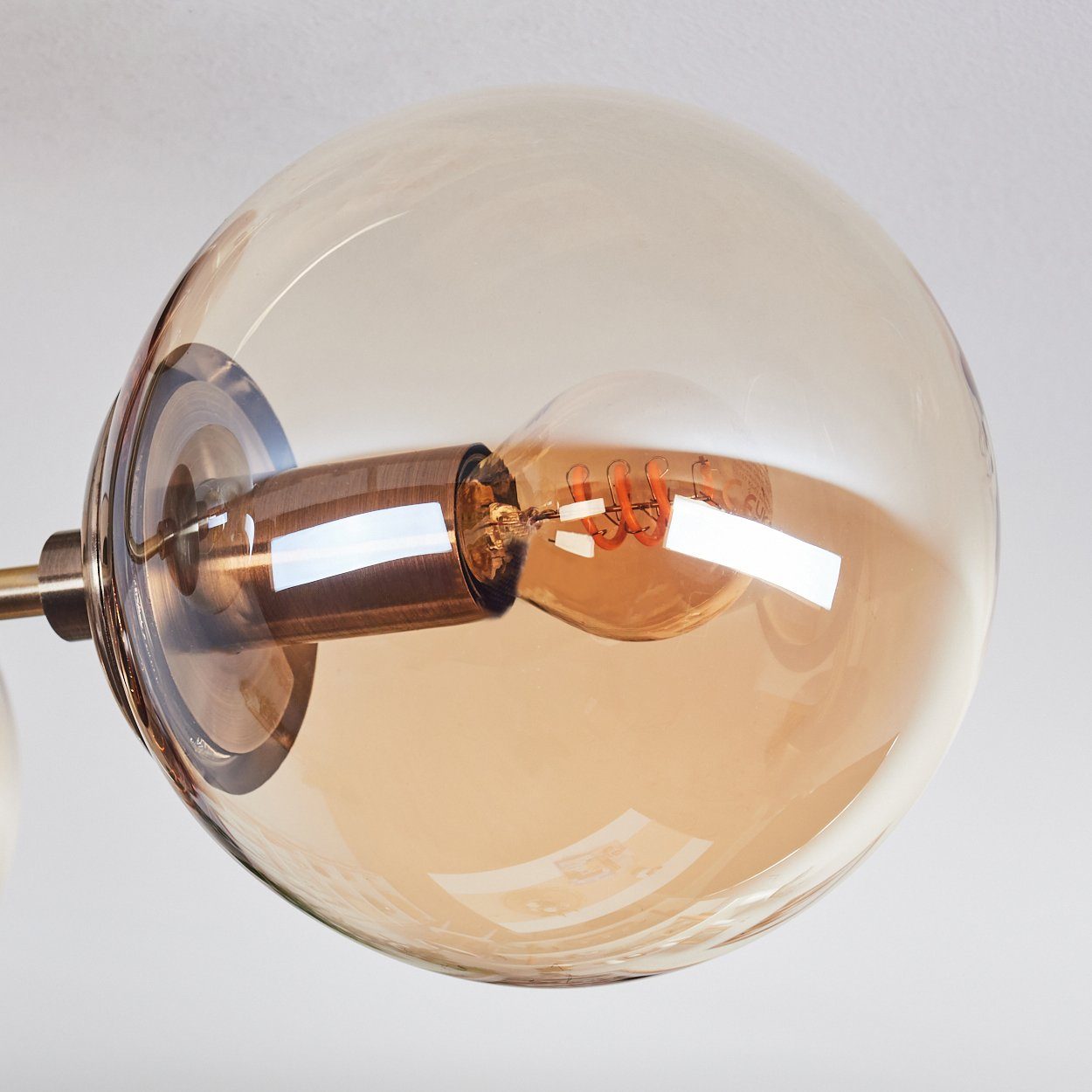 hofstein Deckenleuchte Deckenlampe aus Metall/Glas in Altmessingfarben/Bernsteinfarben, ohne Leuchtmittel, im Retro-/Vintage-Design, Glasschrime Ø15cm, 3x E14, ohne Leuchtmittel