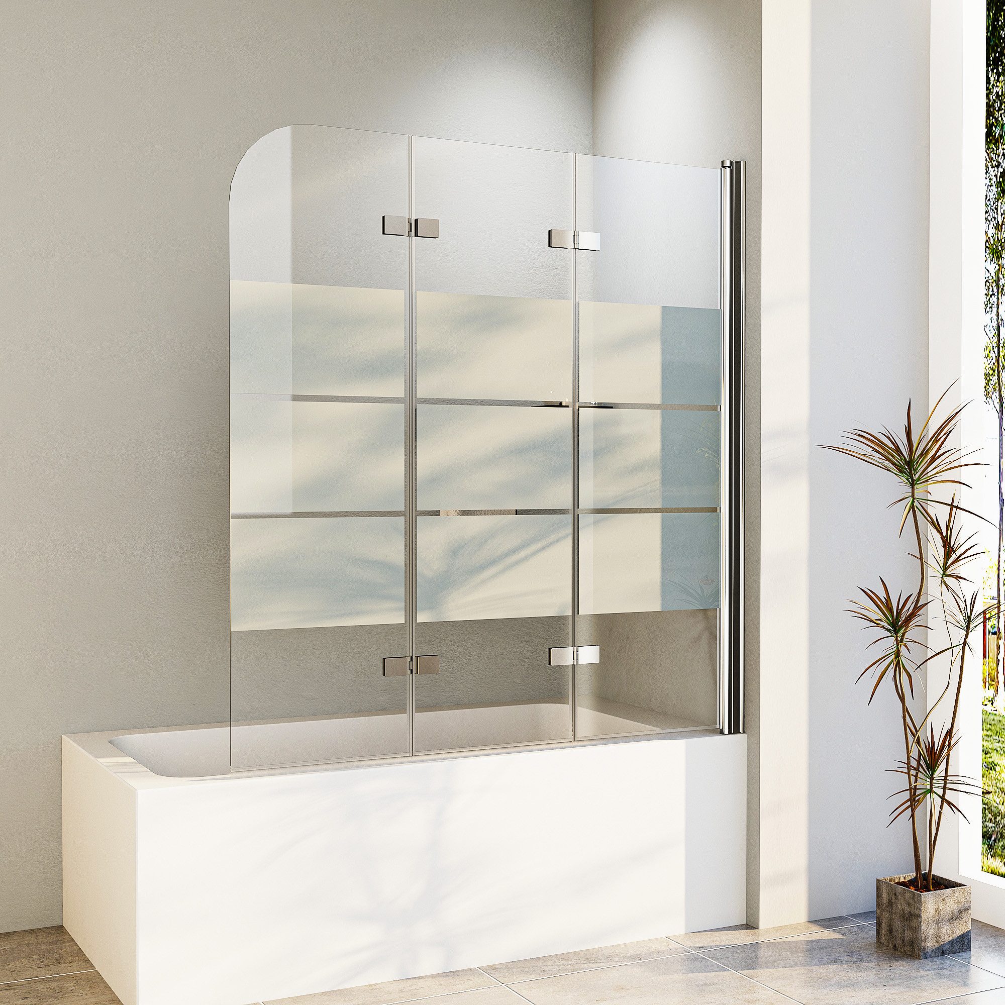 Hopibath Badewannenfaltwand 3 teilig Faltbar Badewannenaufsatz Glas, 6mm Sicherheitsglas, (Faltwand, Schwarz, Chrom), 140x140, 130x140, 120x140cm