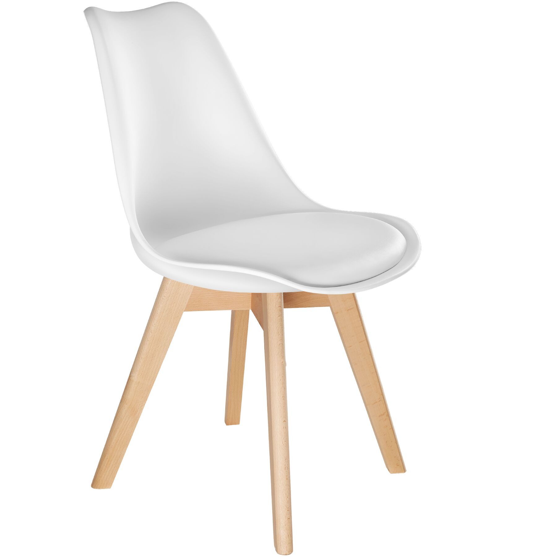 tectake Esszimmerstuhl Küchenstuhl Scandi-Design, gepolsterte Sitzfläche, 49 x 53 x 82 cm (Polsterstuhl Frederikke in weiß, 6 St), ergonomische Form, massive Holzbeine, bodenschonende Filzgleiter