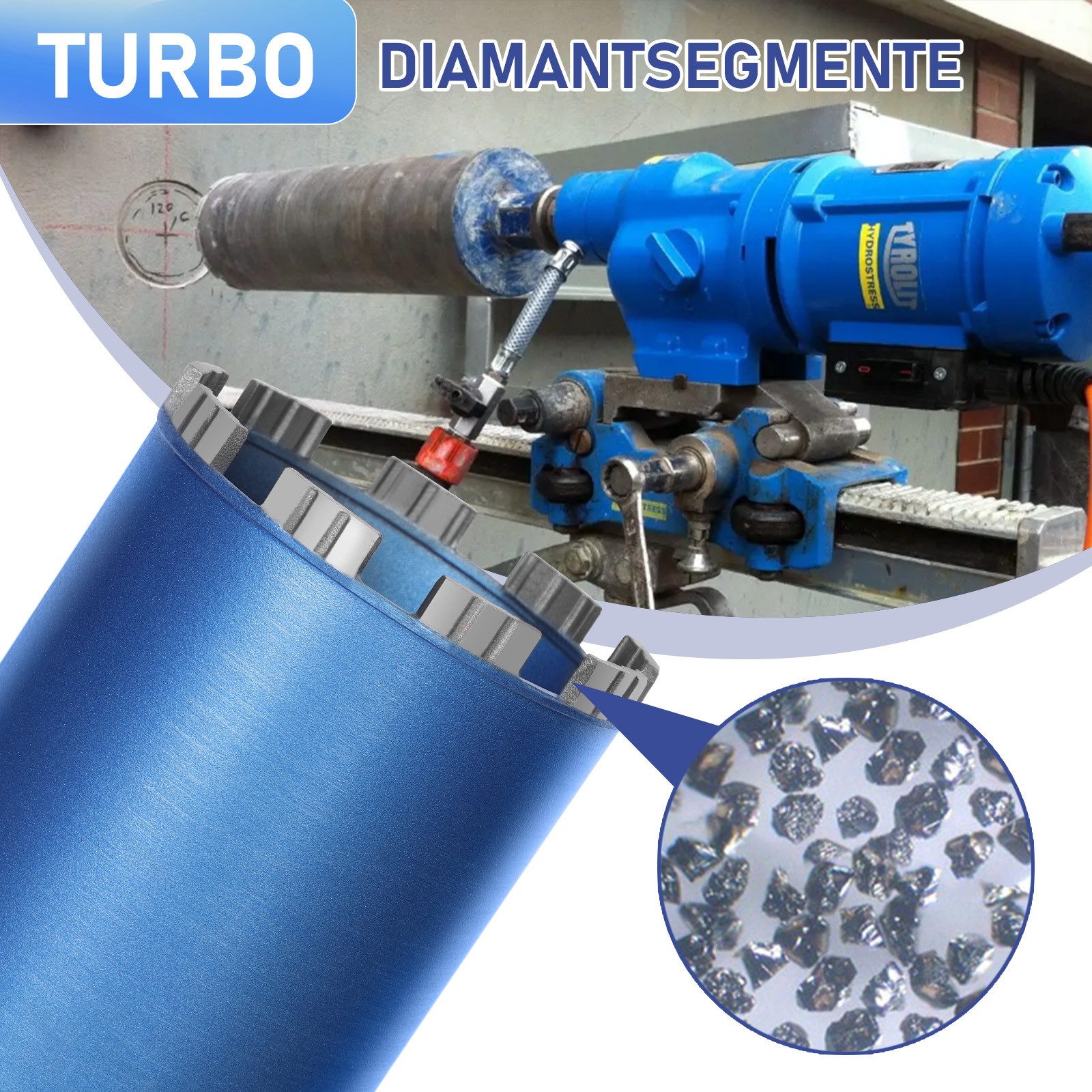 XERSEK Dosensenker Diamantbohrkrone Kernbohrer für Kernbohrgerät mit Turbo 1 1/4", Ø 52 mm, 5 Segment Gesamtlänge 460 mm Nass Trocken, Bohrkrone Nassbohrkrone T – Bild 5 von 5