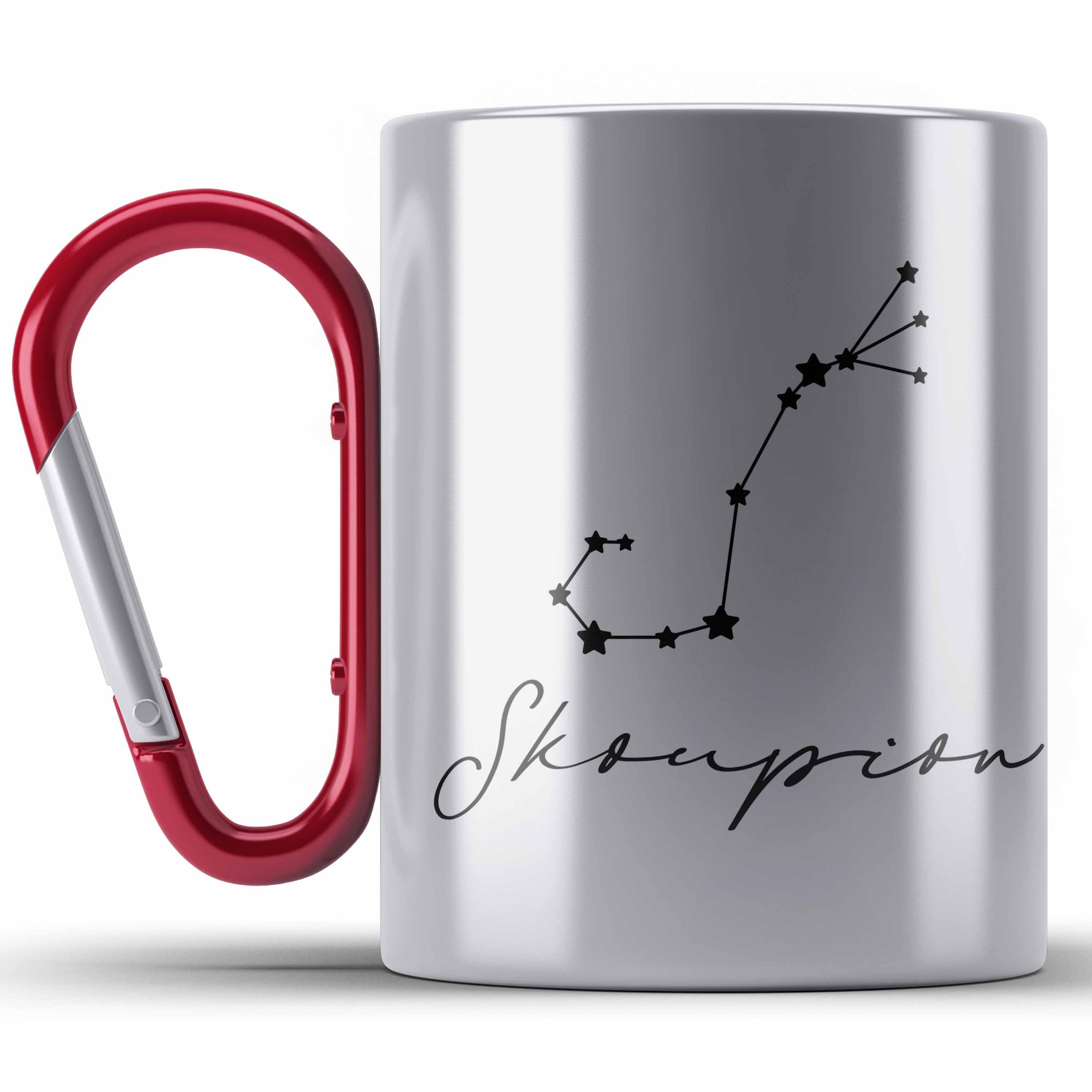 Trendation Thermotasse Skorpion Sternzeichen Edelstahl Tasse Geschenk Horoskop Tierkreiszeich Rot