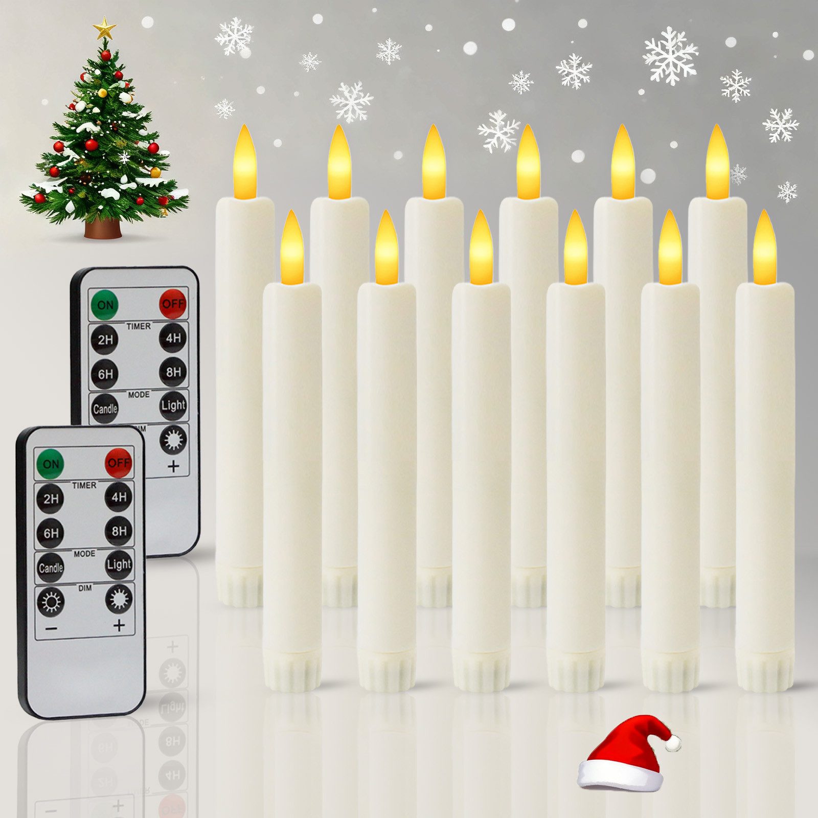 kisidus LED-Kerze LED Weihnachtskerzen mit Timerfunktion und Fernbedienung 2 x 16cm (Flammenlose Tafelkerzen, 12-tlg., Tropffreie Tafelkerzen Dimmbar warmer), für Weihnachts-, Zuhause- und Hochzeitsdekoration
