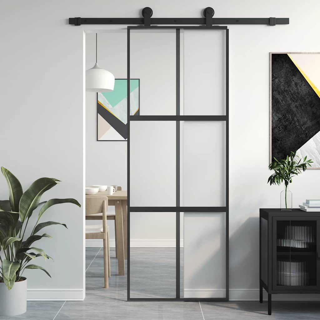 vidaXL Haustür Schiebetür Schwarz 76x205 cm Hartglas und Aluminium (1-St)