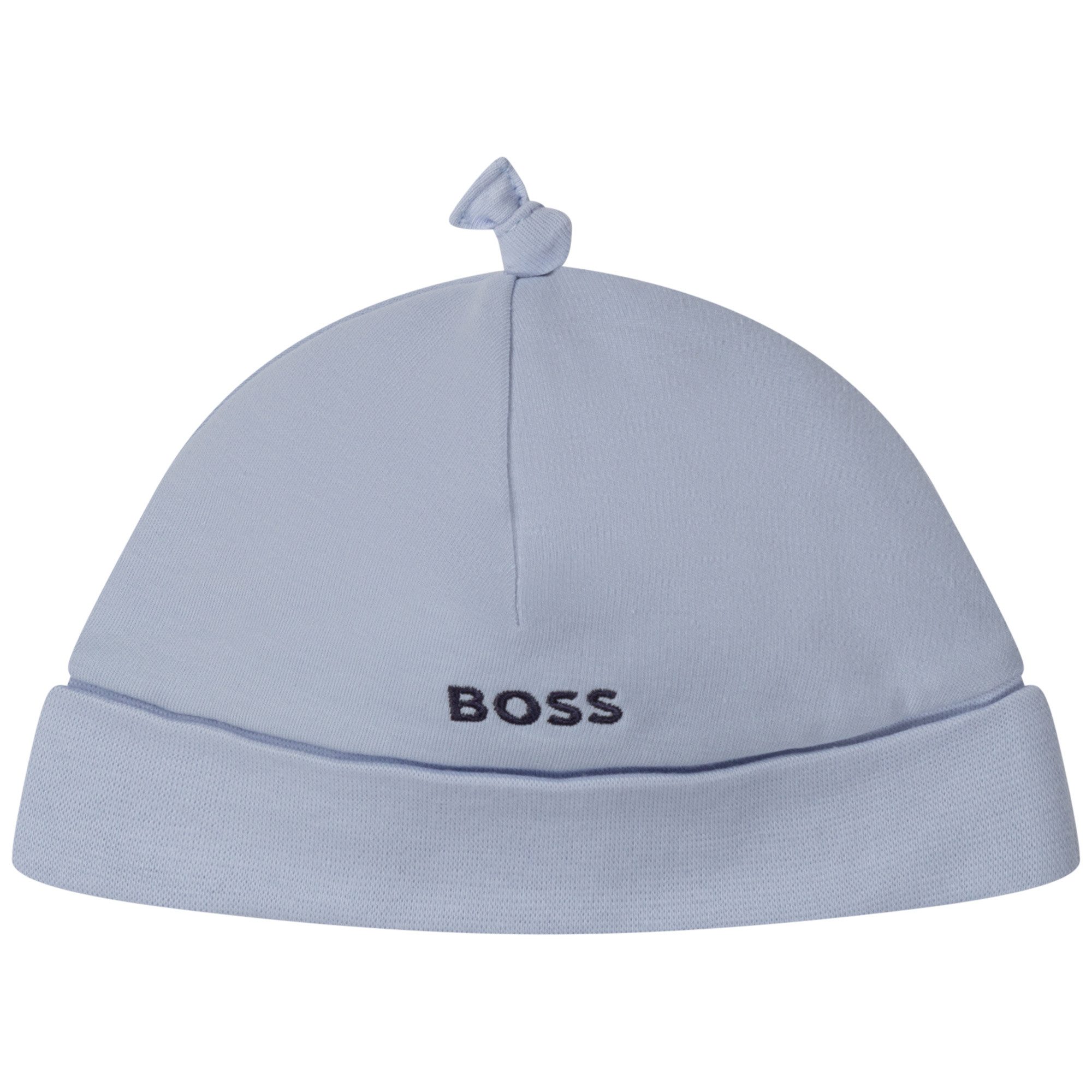 Boss Kidswear Erstlingsmütze Boss Kidswear Designer Baby Mütze mit Knoten und Logo hellblau