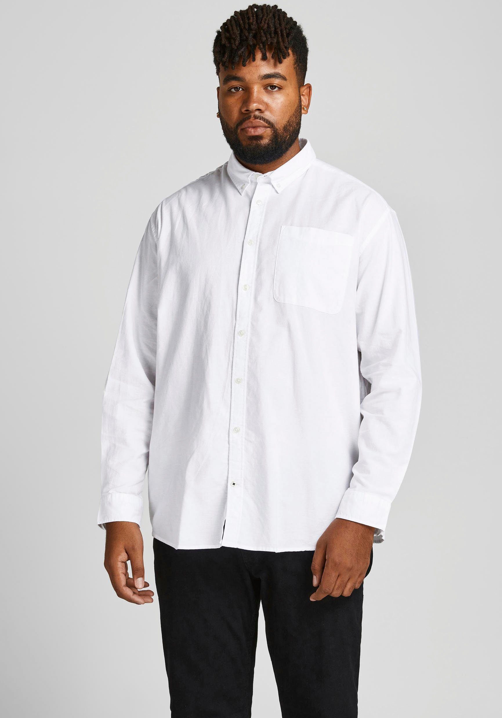 Jack SHIRT Langarmhemd & Jones OXFORD PlusSize weiß