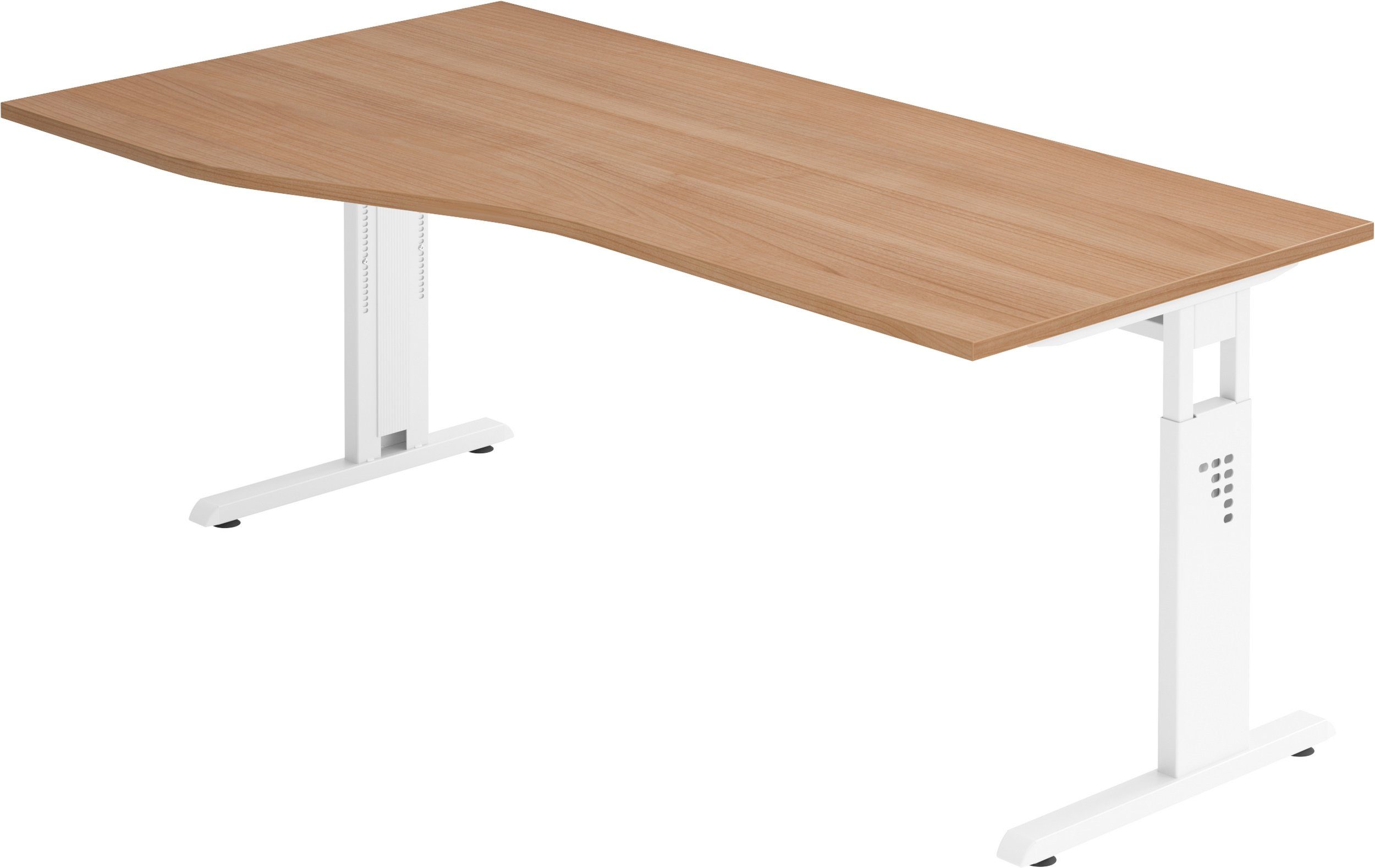 bümö Schreibtisch Schreibtisch Serie-O, Freiform: 180 x 100 cm - Dekor: Nussbaum - Gestell: Weiß