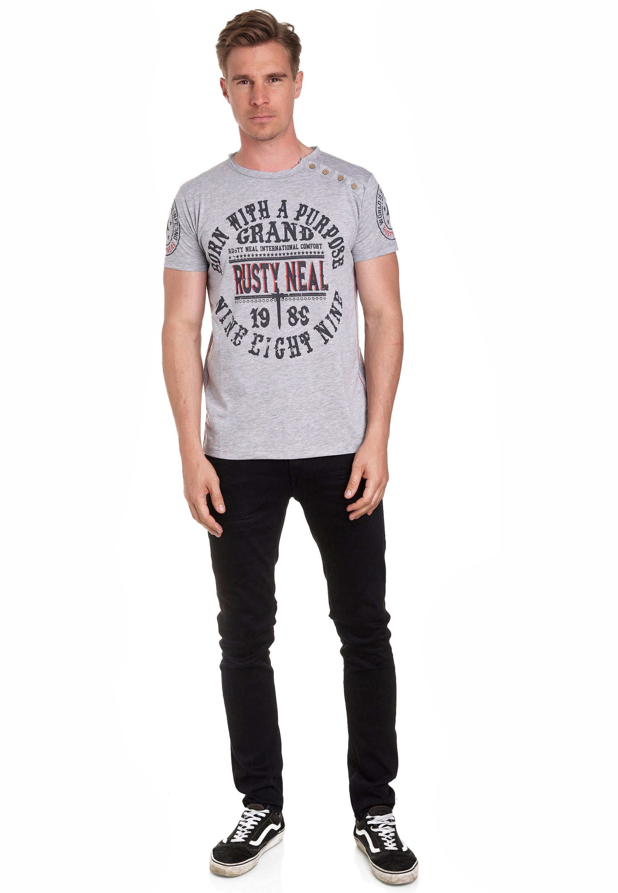 Rusty Neal T-Shirt Knopfleiste mit grau seitlicher