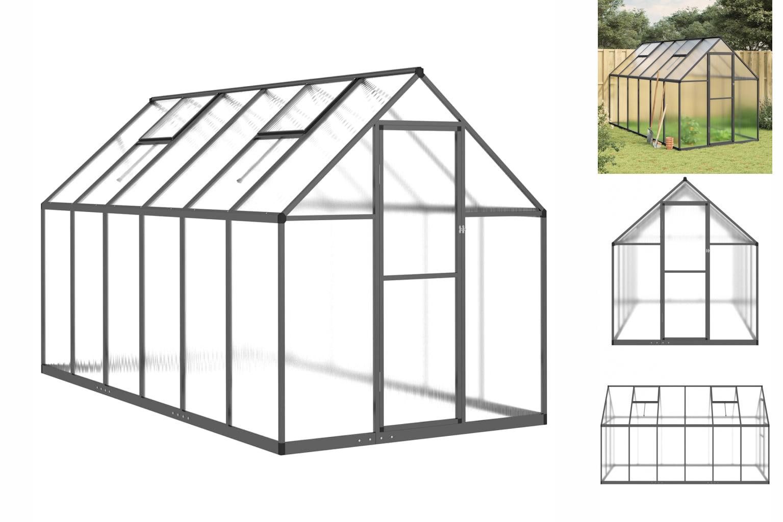 vidaXL Gewächshaus Gewächshaus mit Fundamentrahmen Anthrazit 334x169x195 cm Alu schwarz | Rabatt: 24%