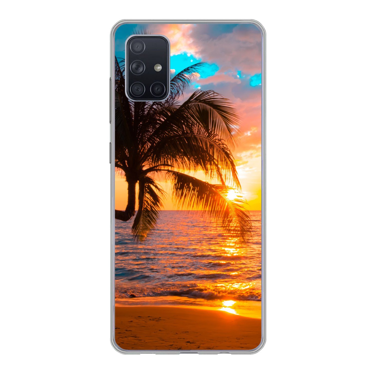MuchoWow Handyhülle für Samsung Galaxy A71 Palme - Sonnenuntergang - Horizont - Strand - M, Phone Case, Silikon, Schutzhülle Dünn