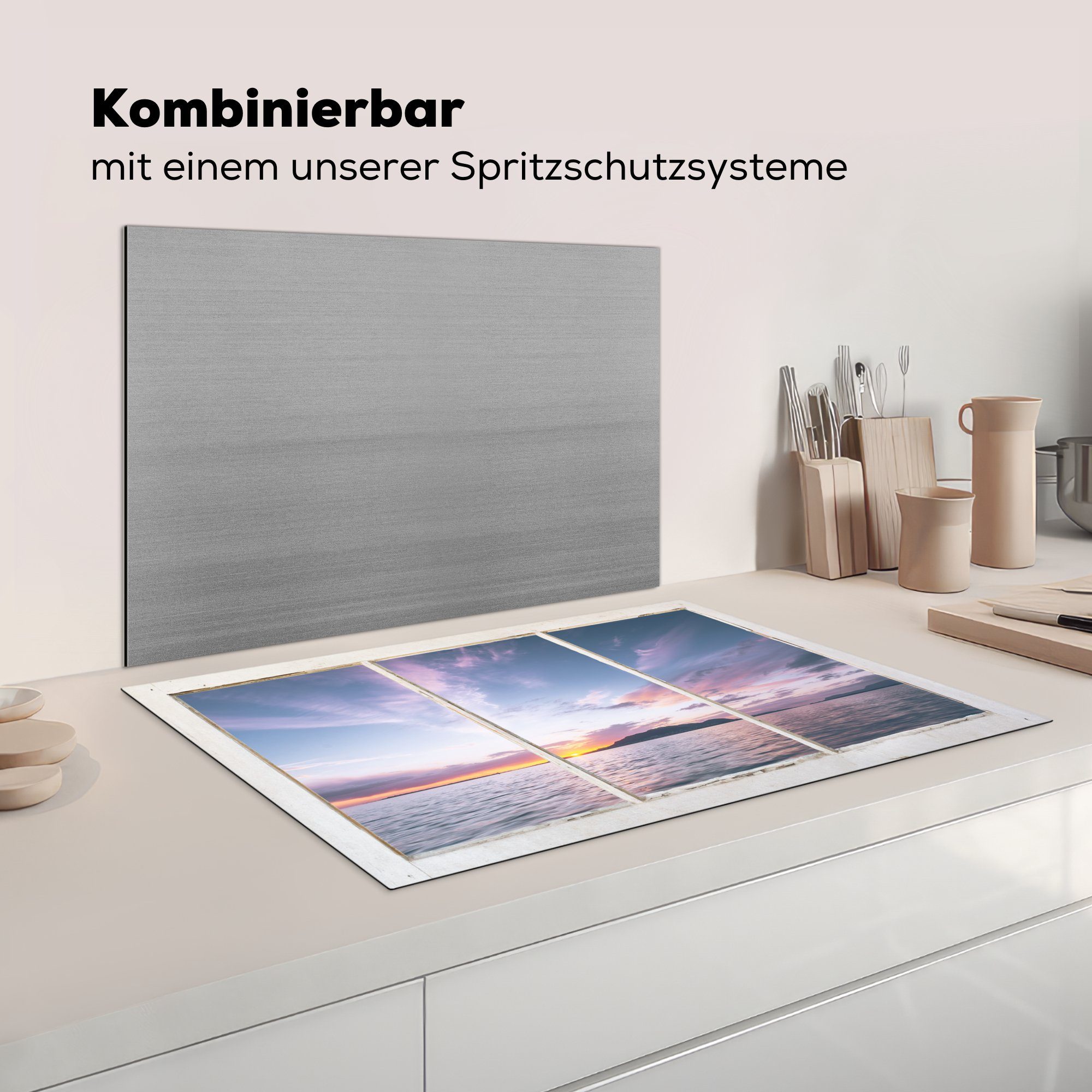 für Insel cm, tlg), (1 Schutz Aussicht Meer, - Ceranfeldabdeckung MuchoWow küche, 81x52 Induktionskochfeld Vinyl, Herdblende-/Abdeckplatte - die