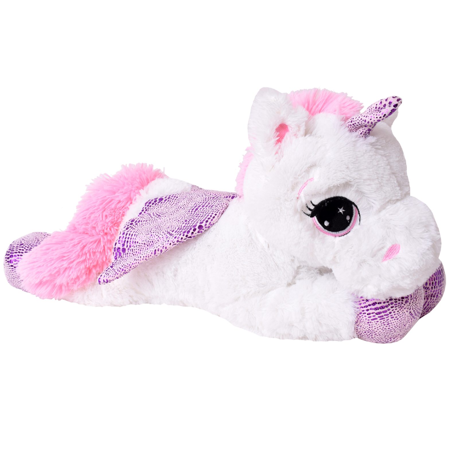 TE-Trend Kuscheltier XL Einhorn Plüschtier Kuschelpferd Stofftier Glitzerhorn 45cm weiß, liegend