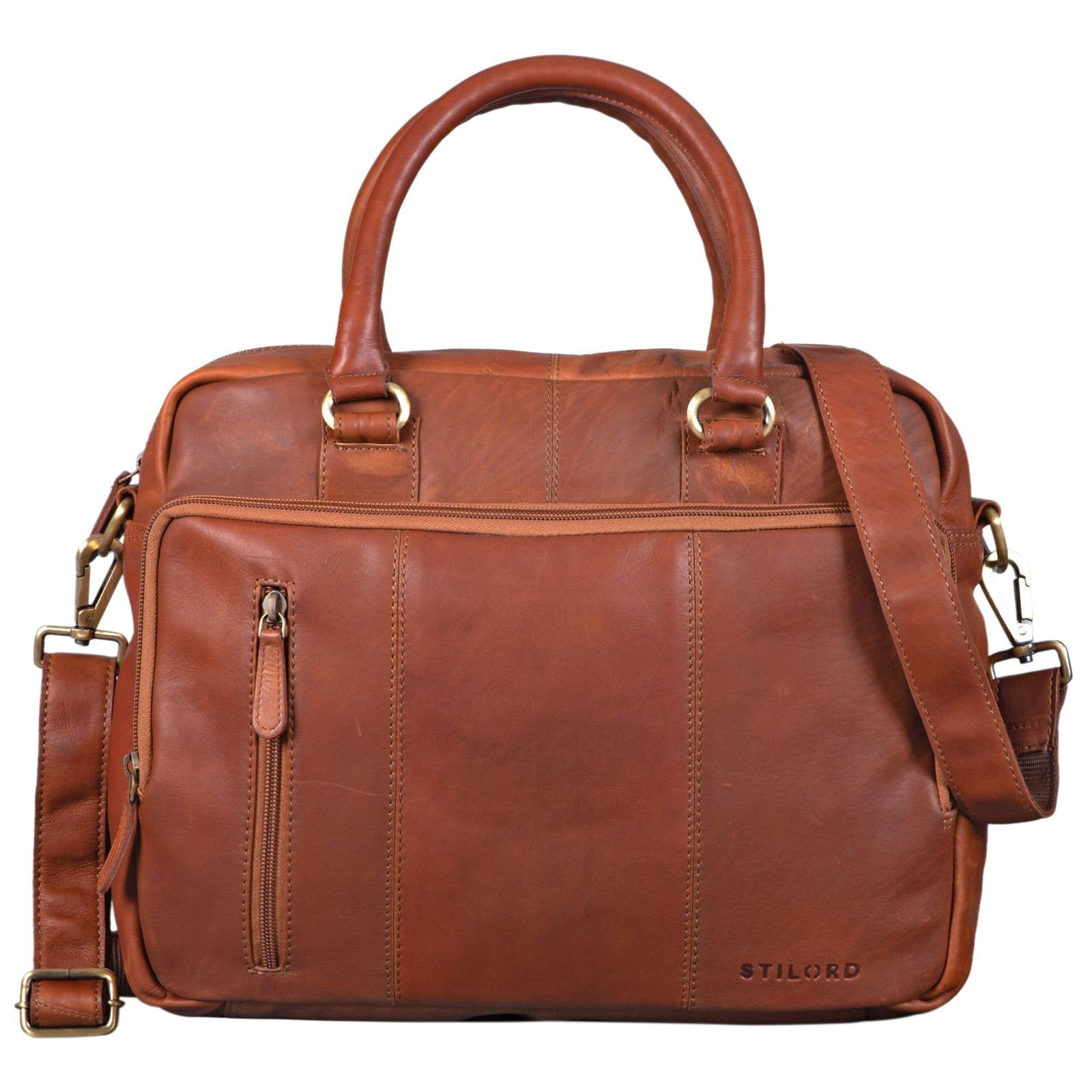 STILORD Laptoptasche "Adam" Leder Vintage Zoll Laptoptasche - cognac 13,3 braun