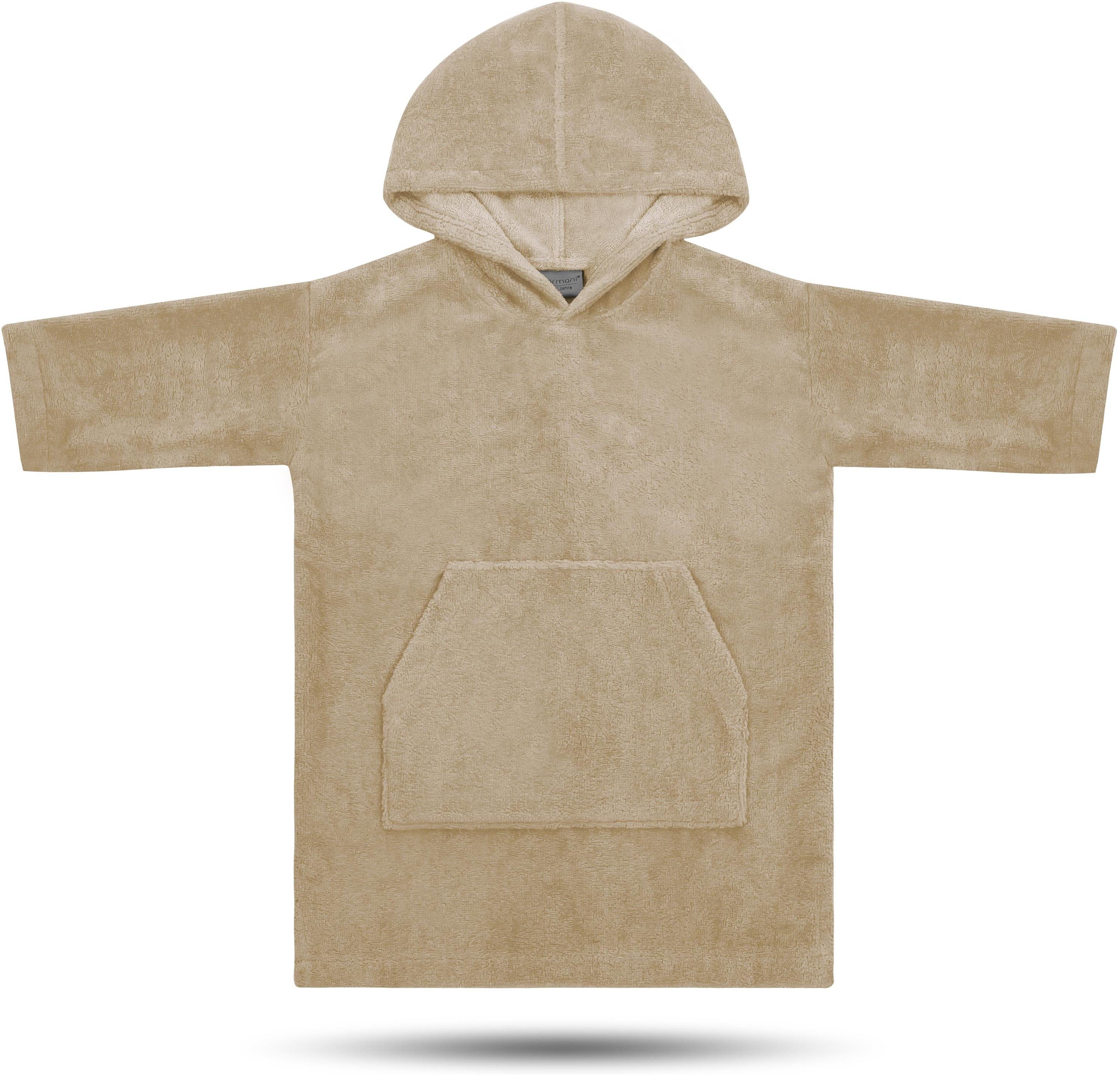 Kapuze, Baumwolle, Kinderponcho Poncho Beige mit Baumwoll-Innenseite Kinder langarm Pichilemu, Jahre Badeponcho 6-9 normani Schlupf, trocknender