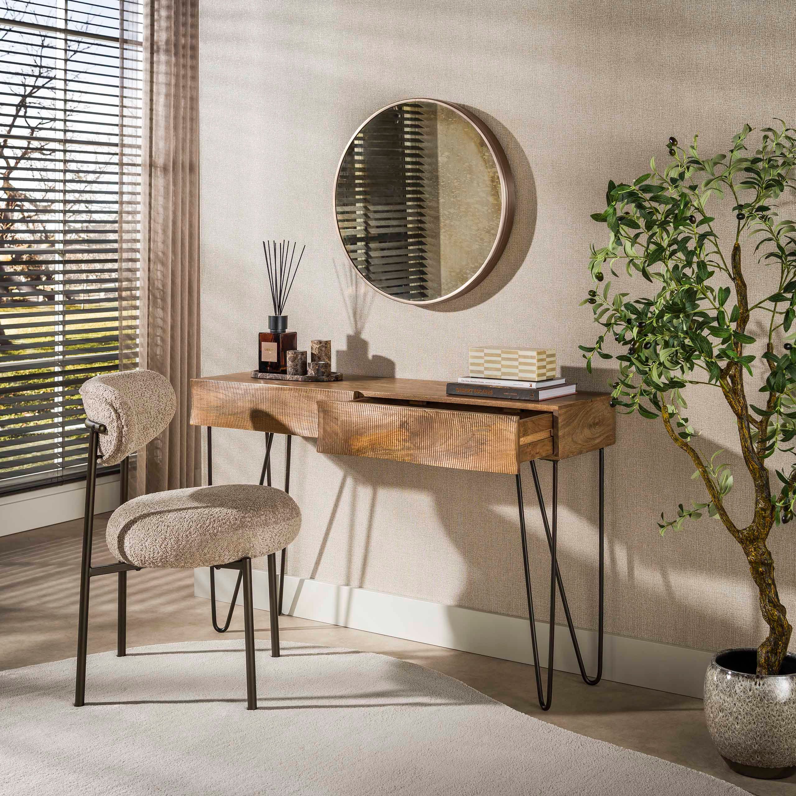 Sitheim-Europe Konsolentisch Schminktisch Ocean 2 Schublade / Massiv Mango sand, Front in Relief-Wellenmuster