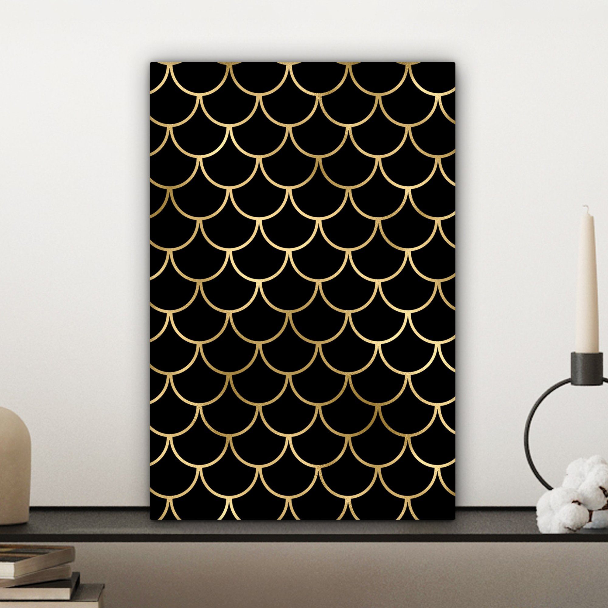 OneMillionCanvasses® Leinwandbild fertig Muster - Gemälde, Leinwandbild (1 Schwarz, bespannt 20x30 Gold Zackenaufhänger, inkl. cm St), 