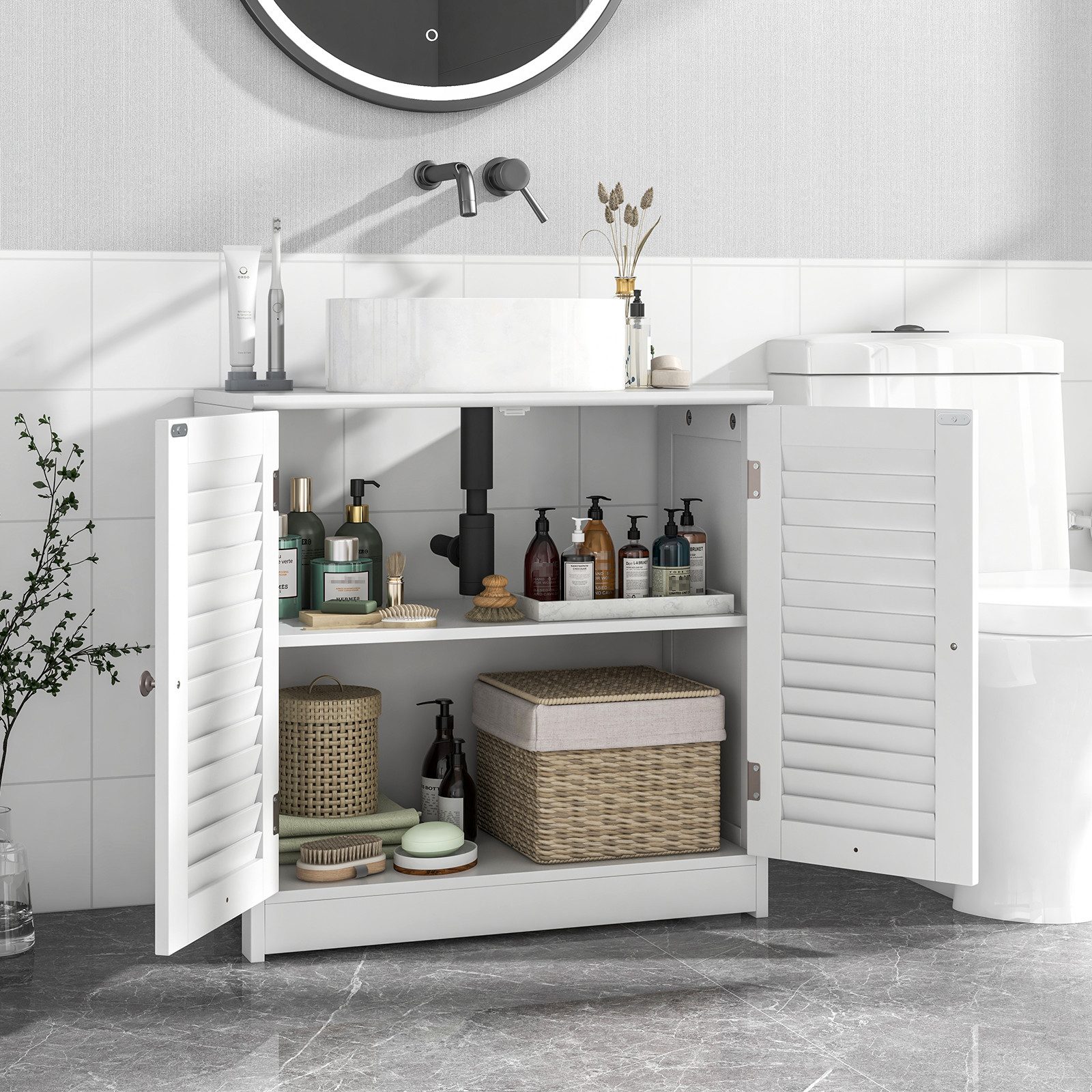 KOMFOTTEU Waschbeckenunterschrank Badschrank mit 2 Türen günstig online kaufen