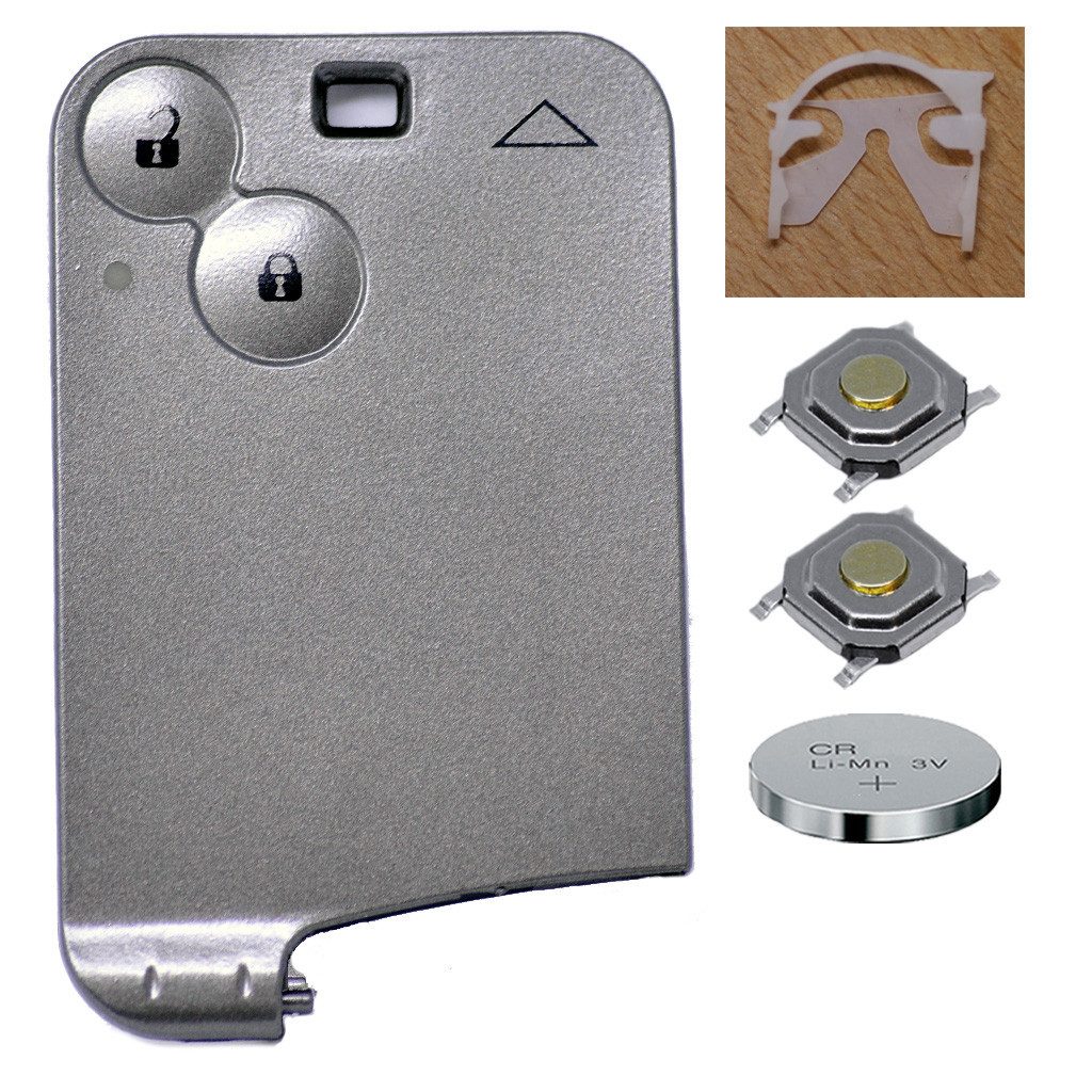 mt-key Auto Schlüssel Keycard 2 Tasten + 2X Mikrotaster + 1x passende CR1620 Knopfzelle, CR1620 (3 V), für Renault Smartcard Funk Fernbedienung