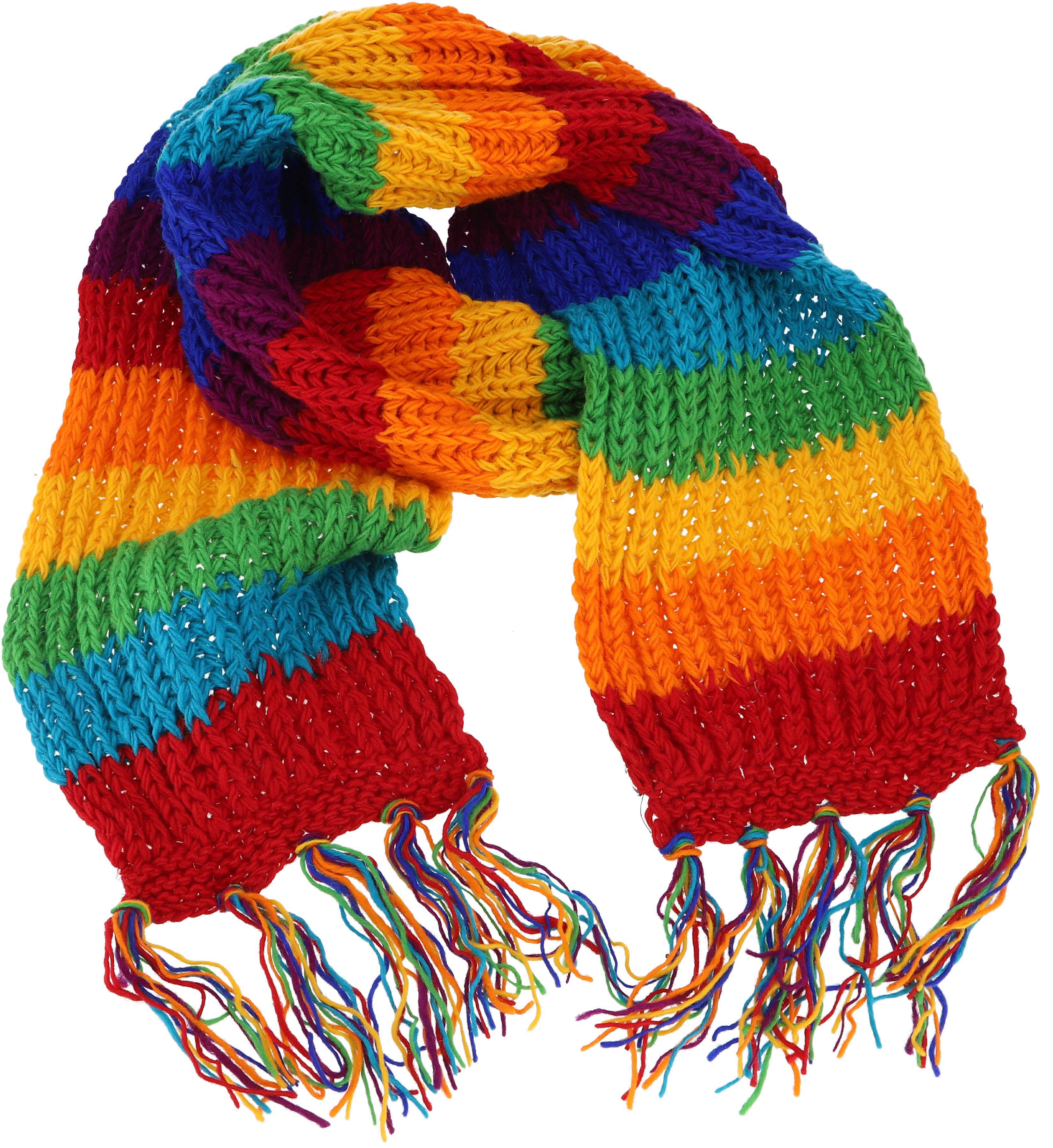 Halstuch Handgestrickter Schal aus Schurwolle, bunter..