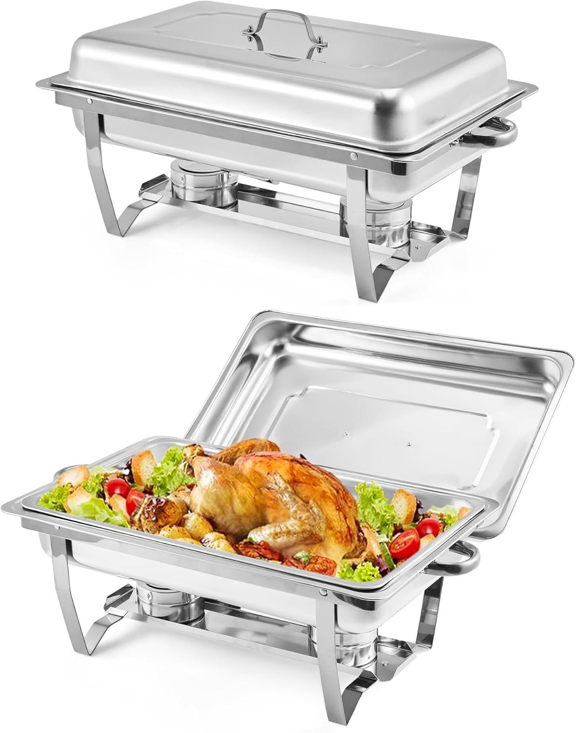GarveeMore Speisenwärmer 7.5L rechteckiger Edelstahl-Chafing-Dishes und Warmhaltebehälter, (2-tlg), 7.5L-Edelstahl-Sets mit Deckel,Buffet-Präsentation für Partys