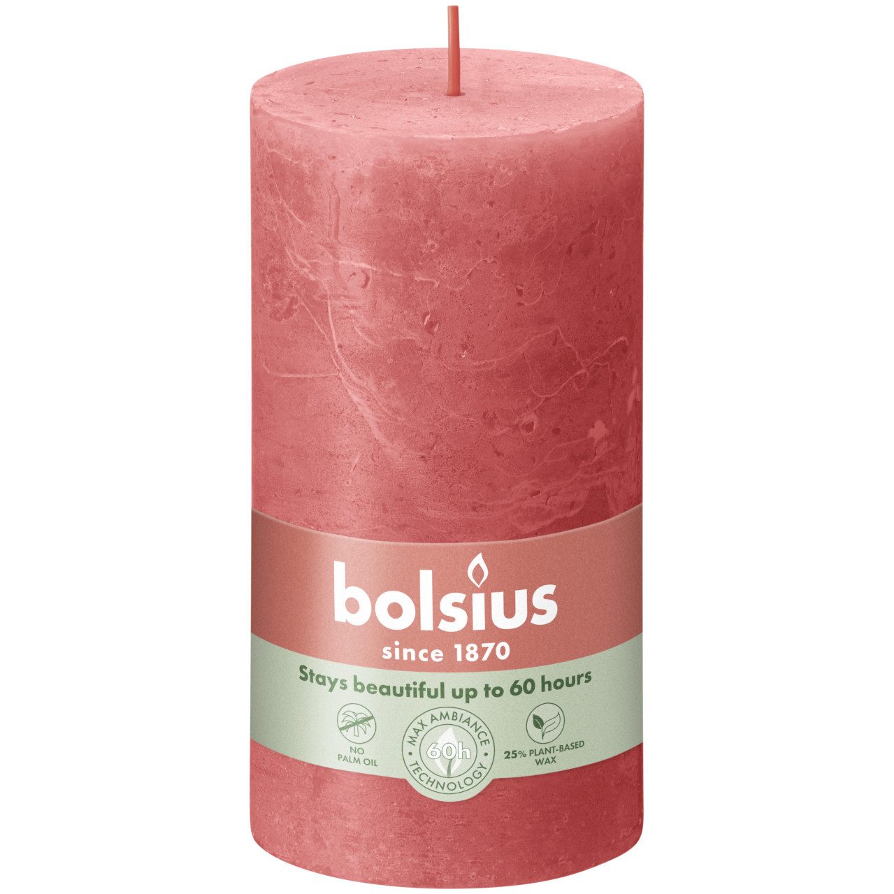 Bolsius Stumpenkerze Bolsius Rustik Stumpenkerze rosa blüte, Höhe: 13