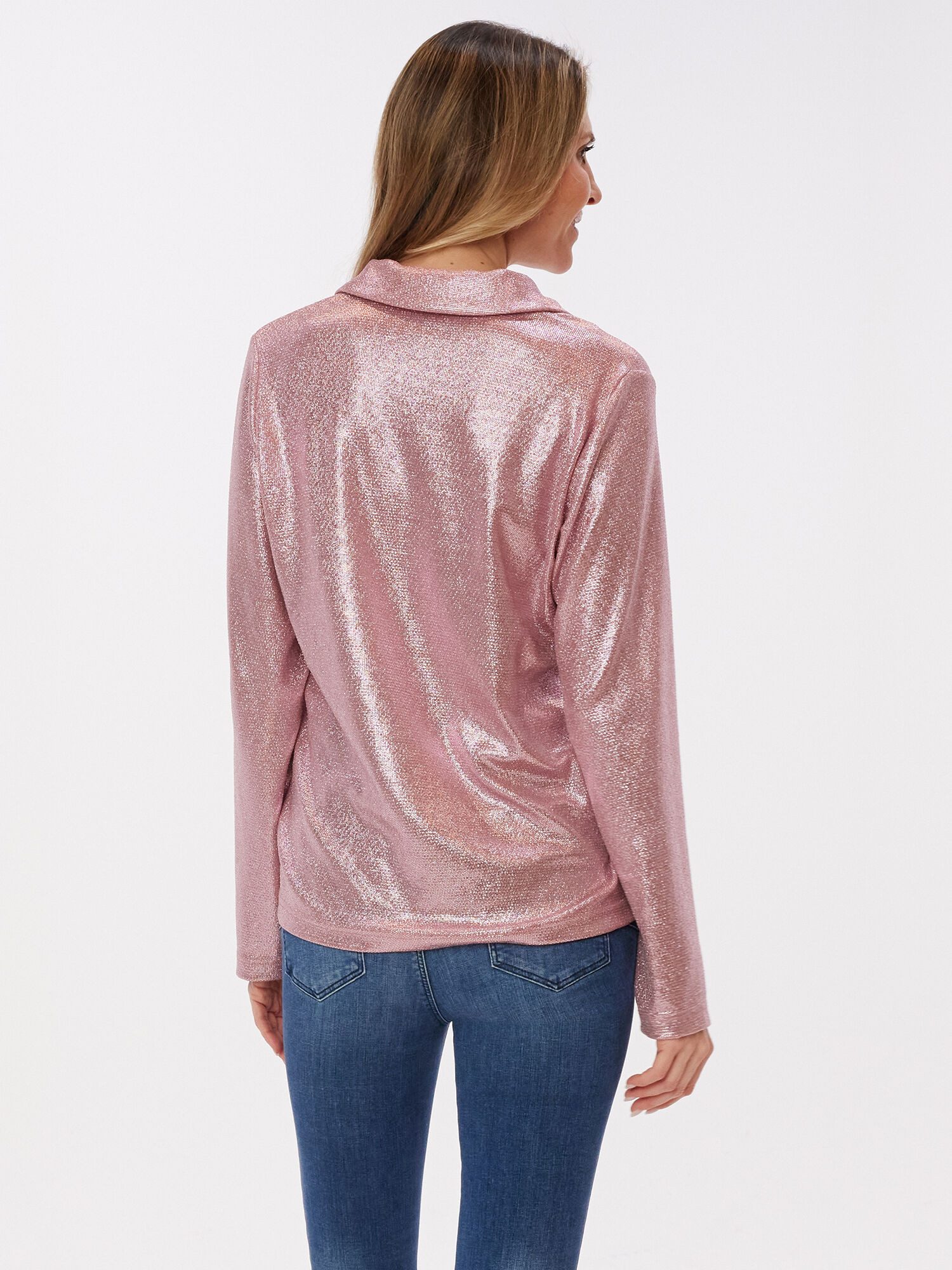 Sarah Kern Langarmshirt Langarmbluse Figurumspielend mit schillernder Oberf günstig online kaufen