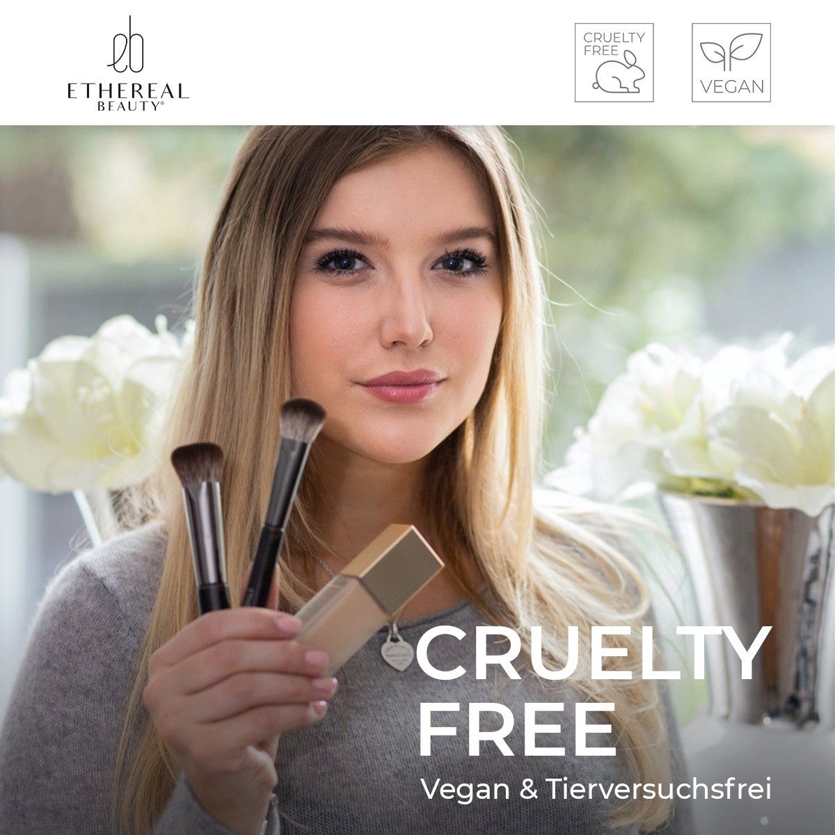 ETHEREAL BEAUTY® Lidschattenpinsel N°7, Buffer Pinsel, hochwertiger Make-up Pinsel, Schminkpinsel, Kosmetikpinsel, Vegan > Ideal für Allergiker & empfindliche Haut