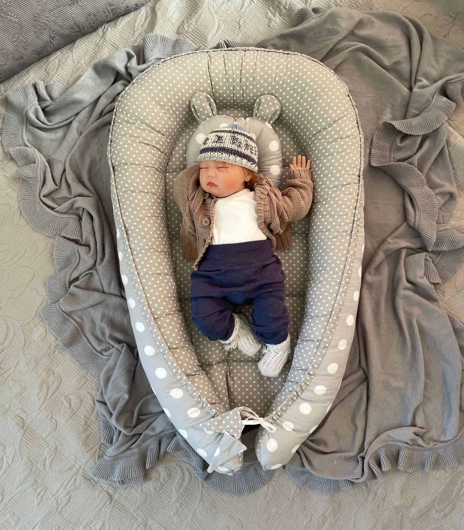 Loolay Bettnestchen Punkte/ Mini Pünktchen GRAU BAUMWOLLE Nestchen SETS, (S günstig online kaufen