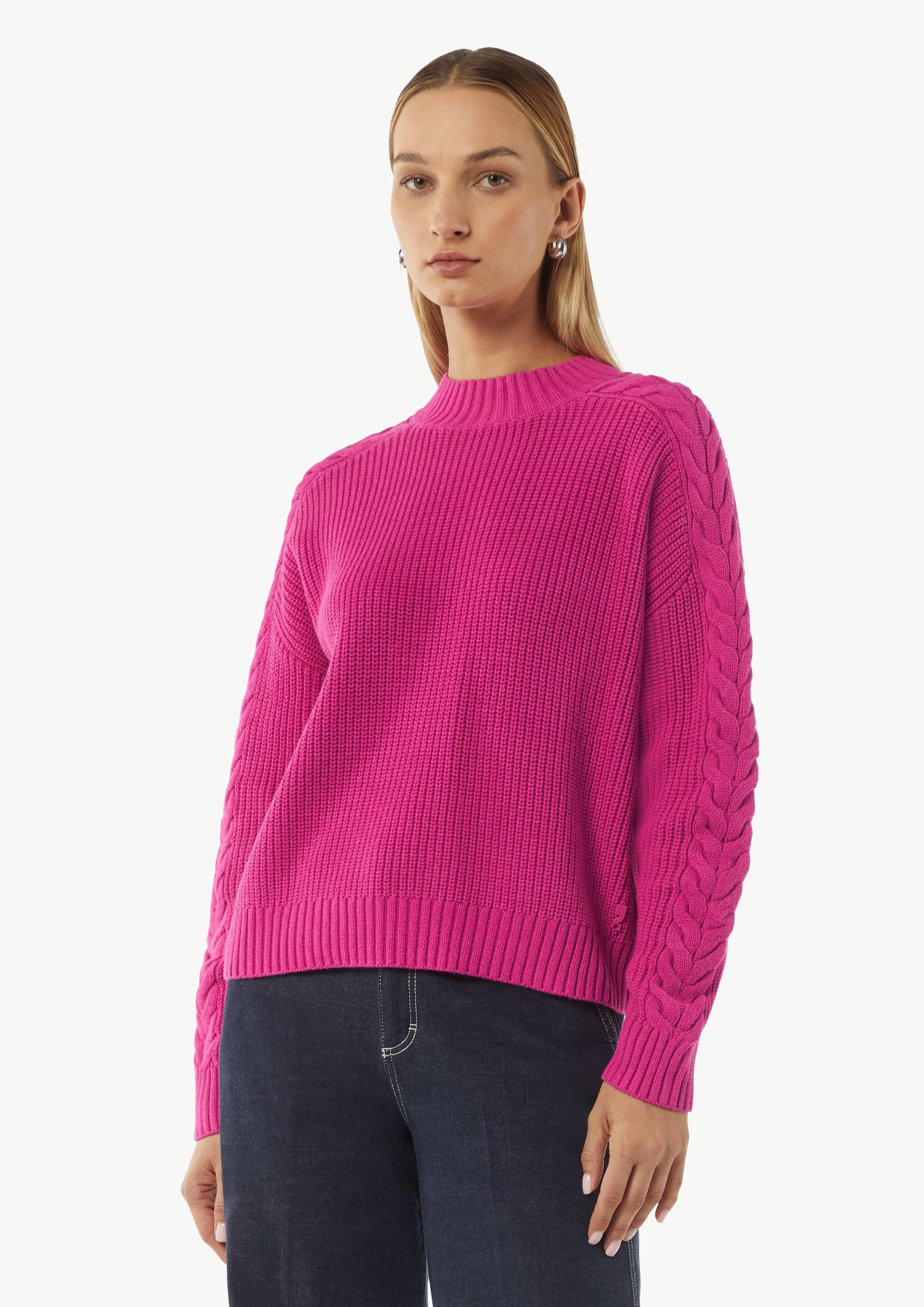 Langarmshirt Strickpullover mit Zopfmuster am Ärmel
