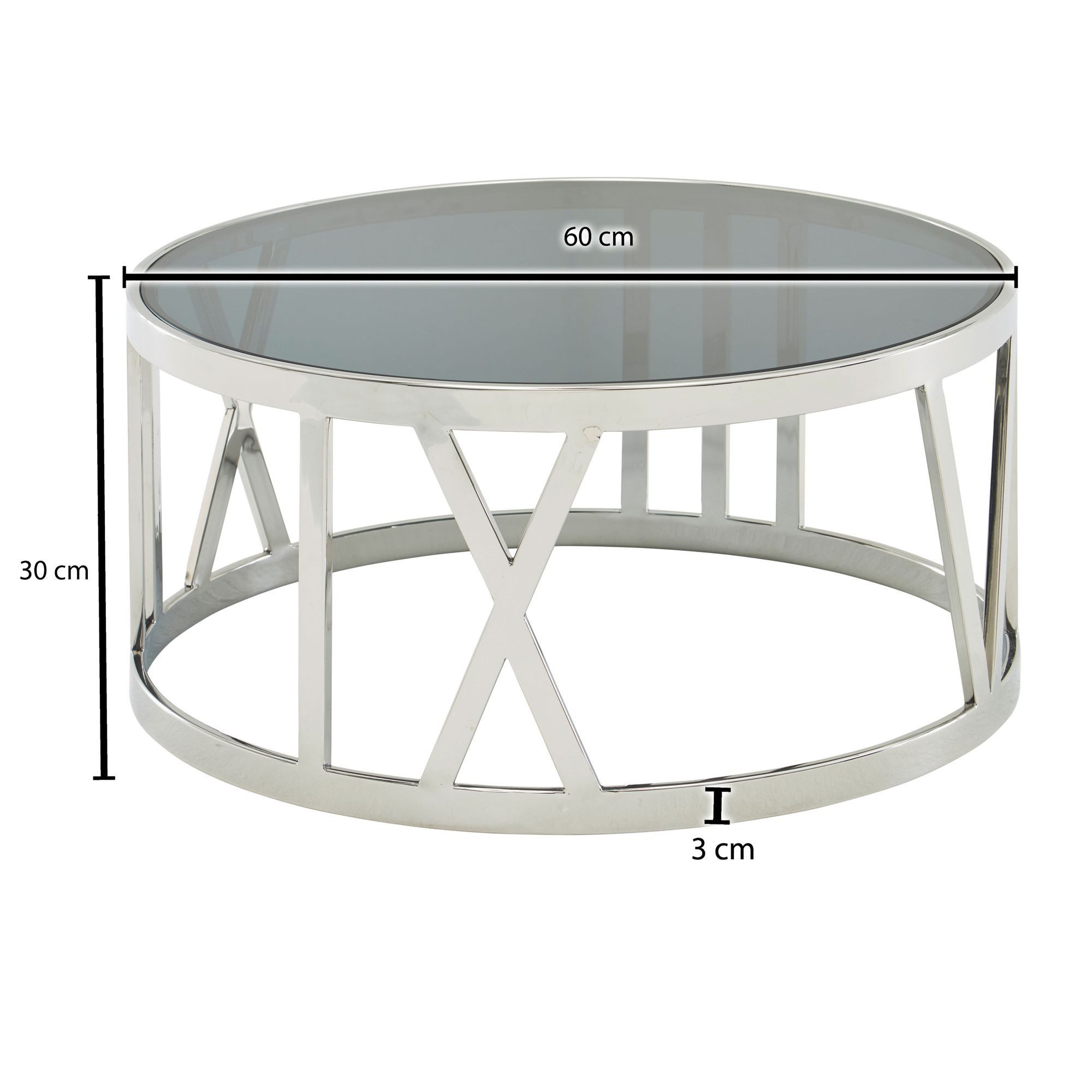FINEBUY Couchtisch FB41428 Glas Metall Sofatisch Ø60cm Tisch Wohnzimmertisch Rund (60x60x30 cm Silber, Sofatisch Metall Glas Rund), Wohnzimmertisch Kaffeetisch, Tisch Wohnzimmer