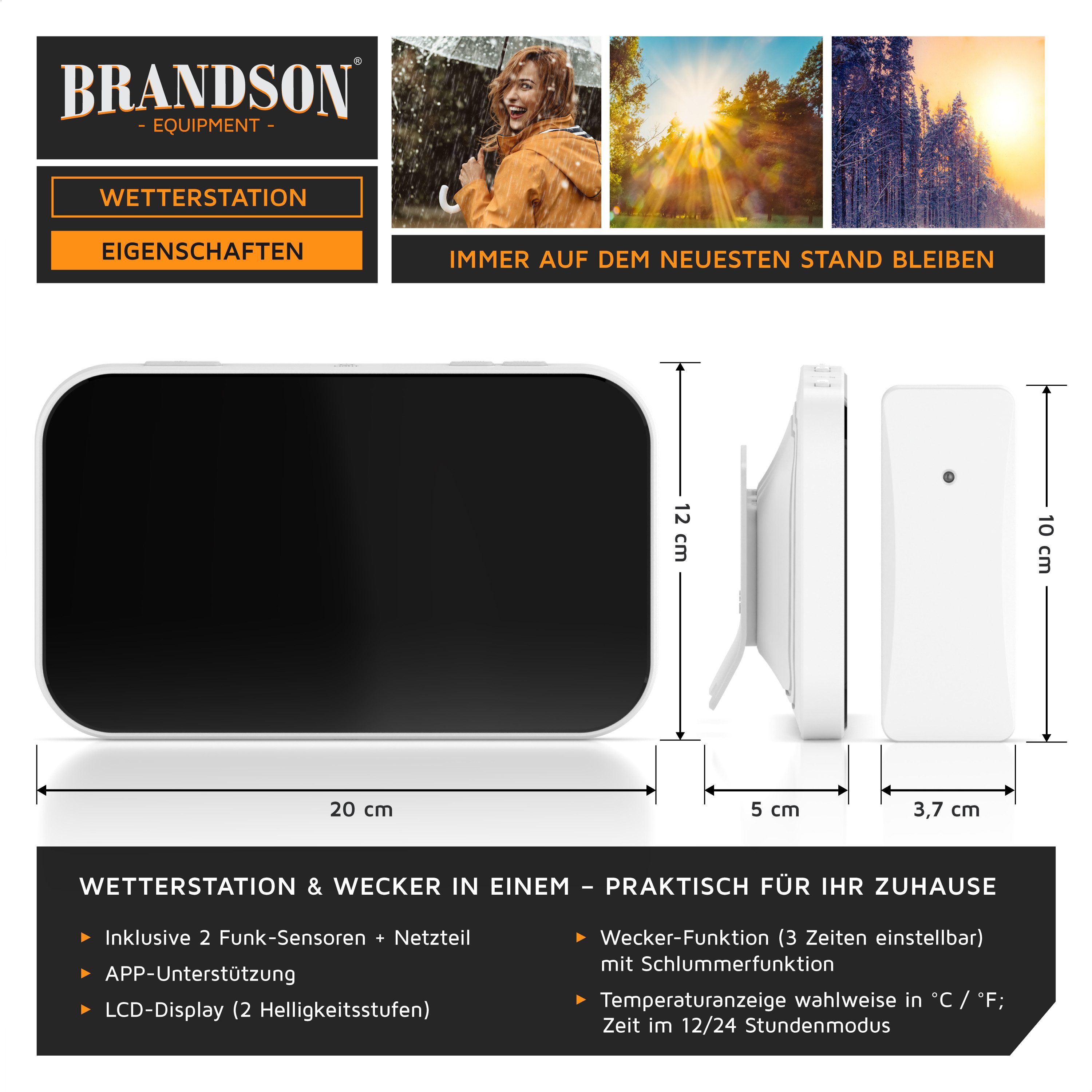 Brandson Funk Wetterstation mit Wlan & Farbdisplay, App & 2 Außensensoren Wetterstation (2x Außensensor,Netzteil,Bedienungsanleitung, Tuya & Smart Life, 3-Tage- – Bild 2 von 5
