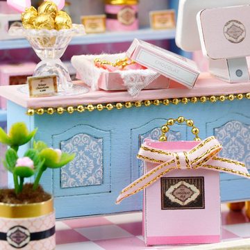 Cute Room 3D-Puzzle Puppenhaus Miniatur DIY Modellbausatz Candy Shop, Puzzleteile, 3D-Puzzle Modellbausatz 1:24 mit Möbeln zum Basteln-Serie Mini Szenen