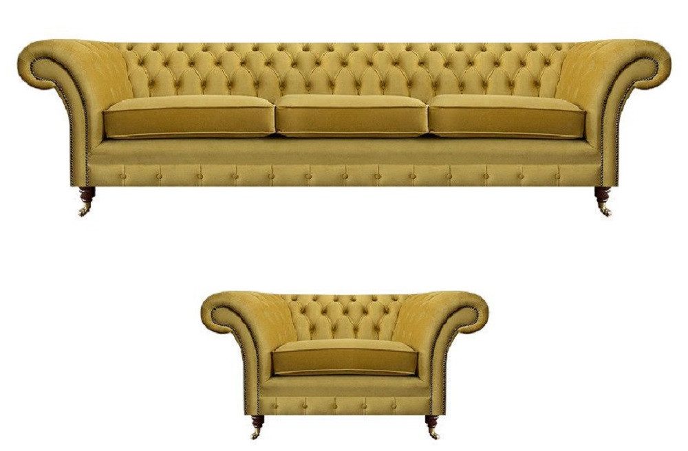 Xlmoebel Chesterfield-Sofa Elegantes Sofa und Sessel im Chesterfield-Stil aus hochwertigem Stoff, 2 Teile, Hergestellt in Europa