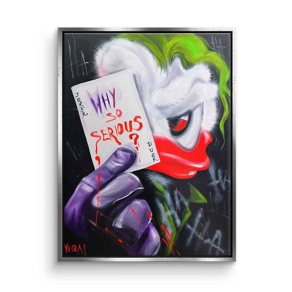 DOTCOMCANVAS® Leinwandbild, Leinwandbild Joker Duck Why so serious by Viqa Art mit premium Rahmen silberner Rahmen