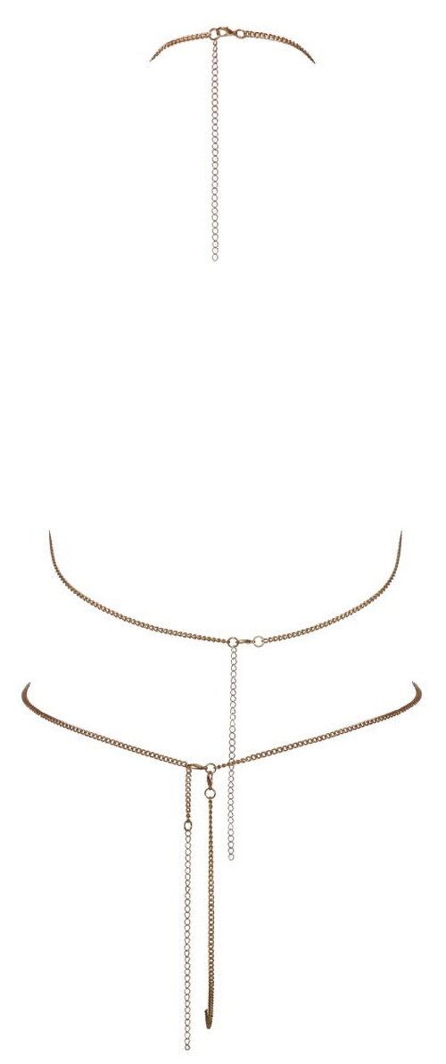 Cottelli Collection Set: Bügelloser BH BH und String aus Ketten mit Schmucksteinen- gold (2-tlg) aus schillernden Strasskettchen