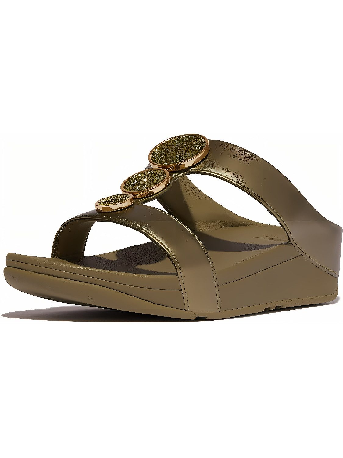 Halo Bead-Circle Metallic H-Bar Slides Sandale