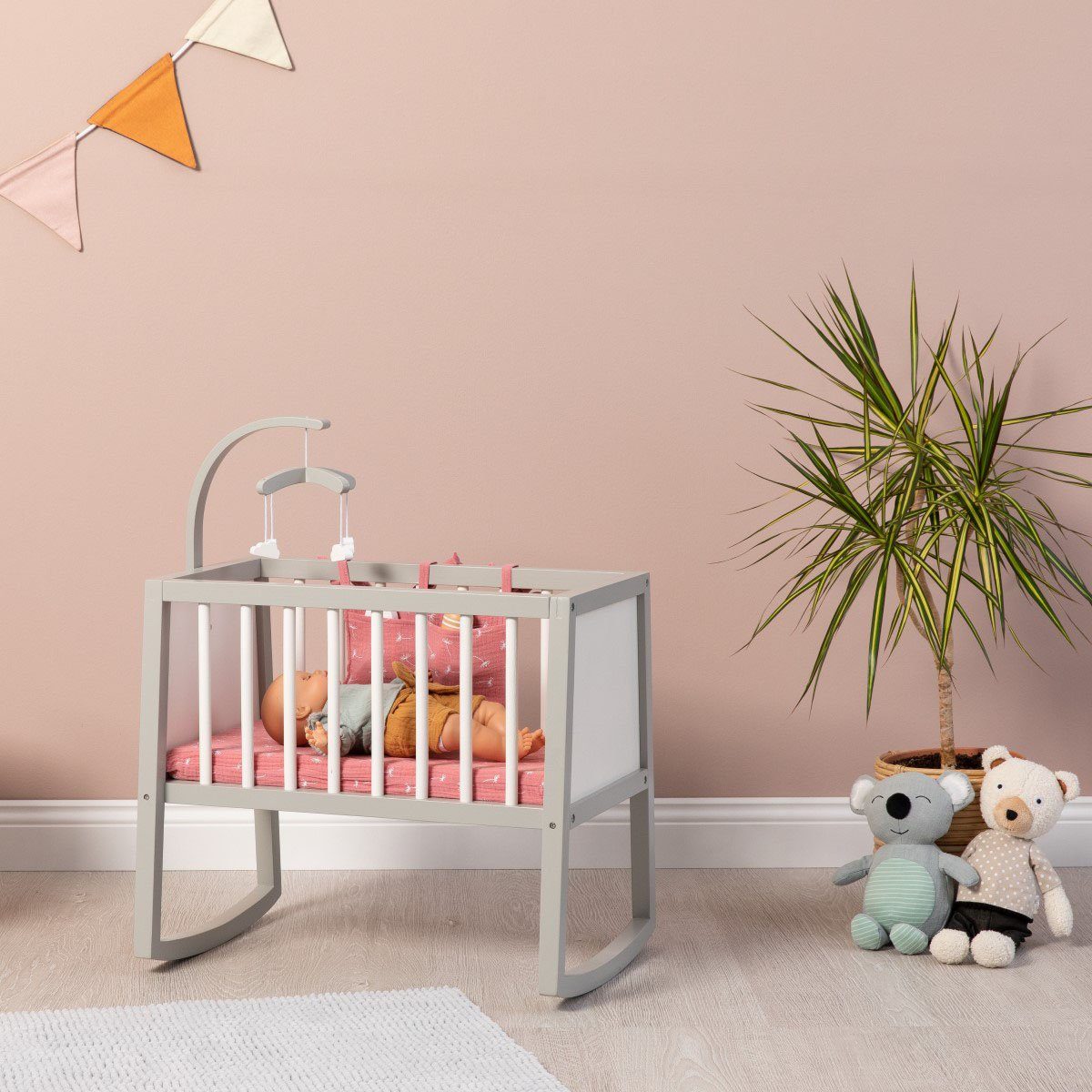 MUSTERKIND® Puppenwiege Viola, grau/weiß
