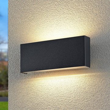 Lindby LED Außen-Wandleuchte Kiban, LED-Leuchtmittel fest verbaut, warmweiß, Modern, Polycarbonat, Aluminium, dunkelgrau, 2 flammig, inkl.