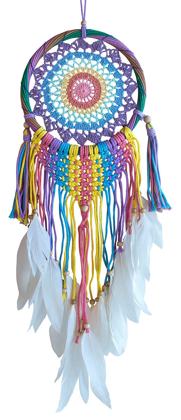 Saraswati Ловець снів Ловець снів "Rainbow Centrum" farbenfroh gehäkelt, Rattan (braun, grün