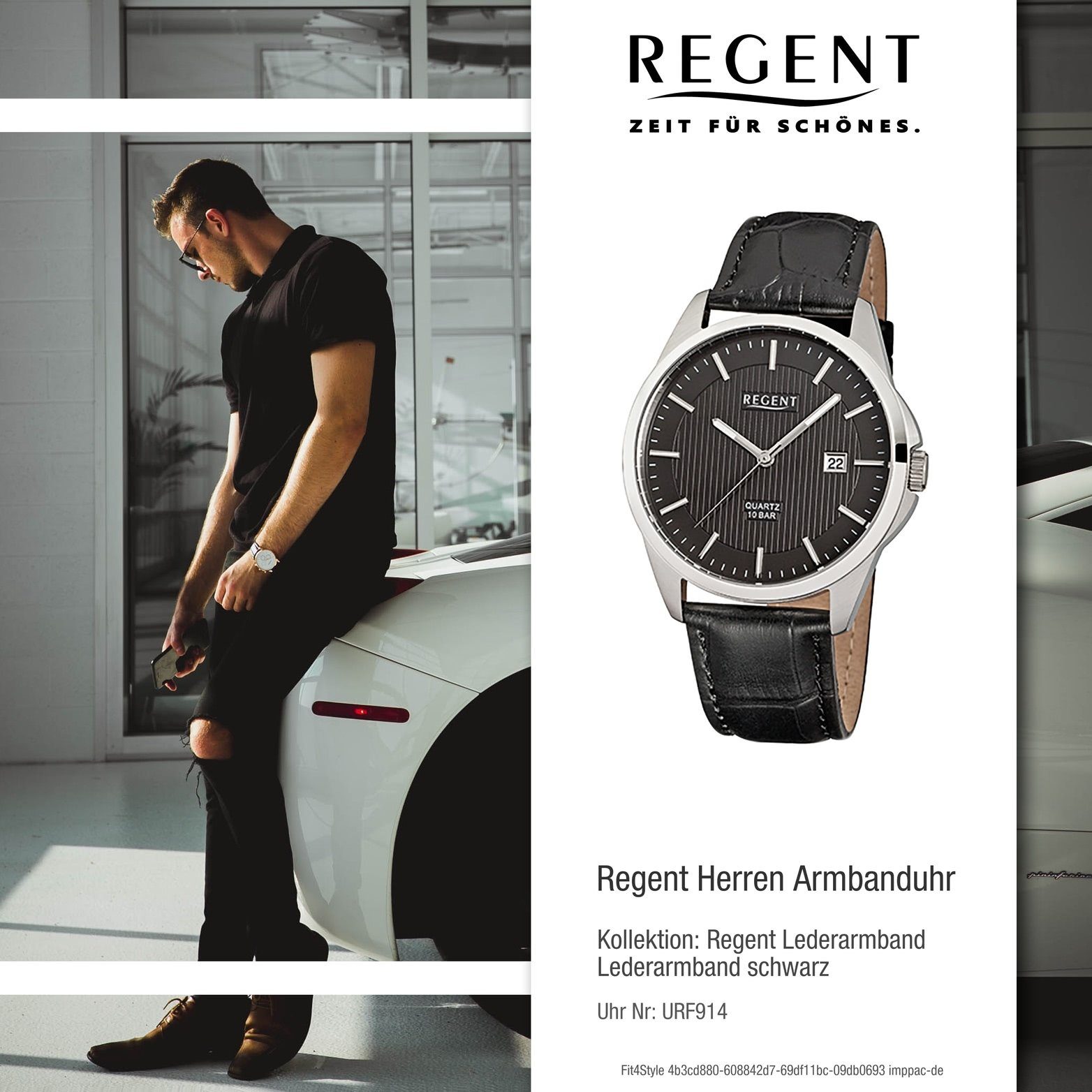 39mm), Herrenuhr rundes mittel Regent Uhr (ca. Leder Regent Quarzuhr, Gehäuse, Quarzuhr Lederarmband, mit F-914 Elegant Herren