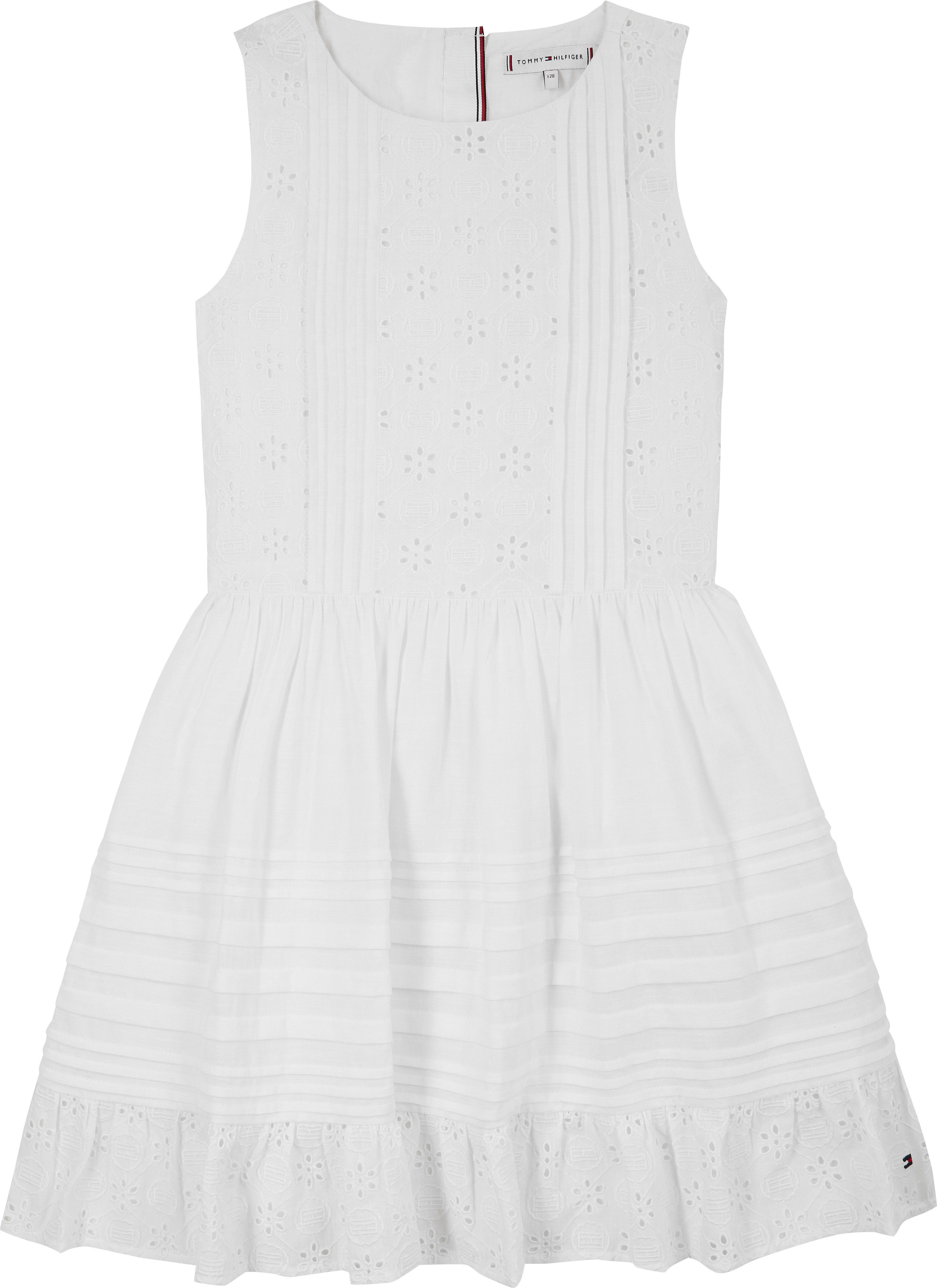 Tommy Hilfiger Sommerkleid EMBROIDERED COTTON DRESS SLVLS mit zarter Lochstickerei, mit Biesen