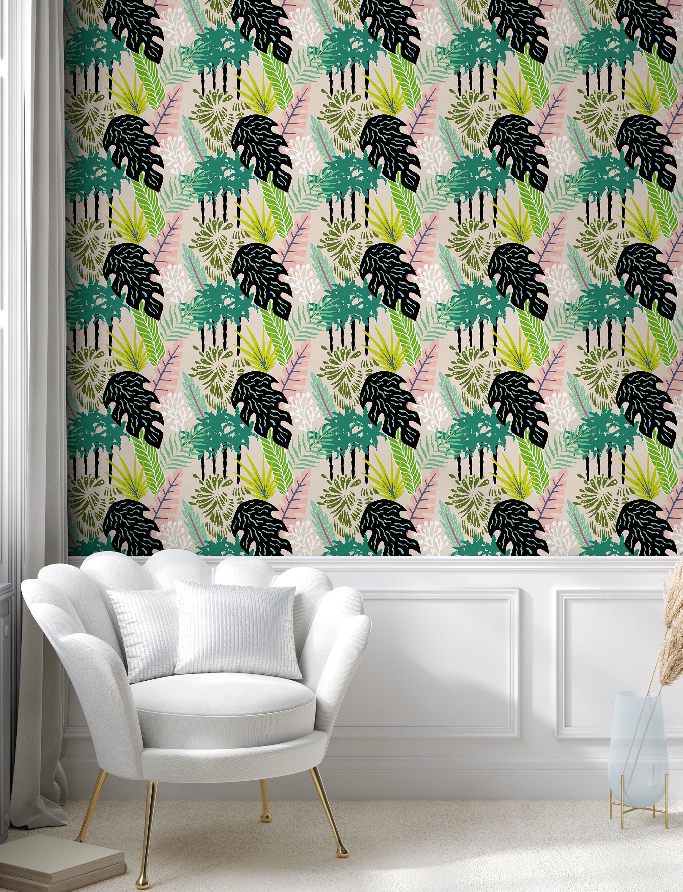 Abakuhaus Vinyltapete selbstklebendes Wohnzimmer Küchenakzent, Palmblätter Exotische Botanisch