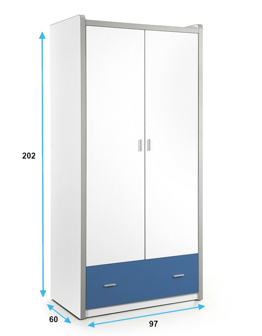 Valerie Kinderkleiderschrank Türen - blau 97 24 Kindermöbel 2 cm B weiß