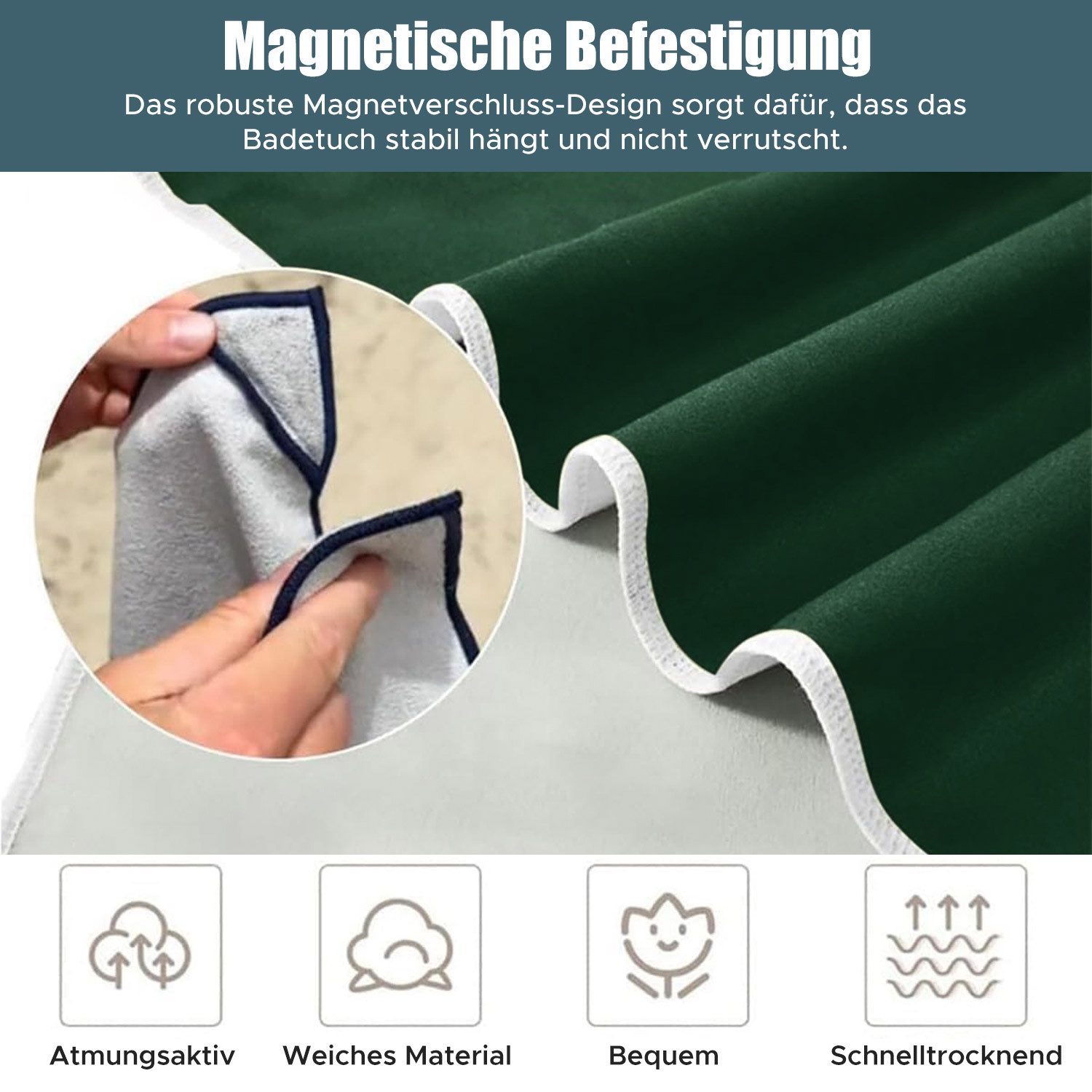 Refttenw Strandtuch Mikrofaser Badetuch Strandlaken mit Magnetverschluss XXL 190x76cm, Schnelltrocknend Handtuch Duschtuch Sommer Liegenauflage
