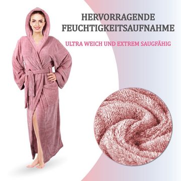 Bestlivings Damenbademantel Hausmantel Cozy, extra lang, Kuschelig, Kapuze, Gürtel, Bademantel mit Kapuze, weich flauschig saugstark für Sauna und Spa