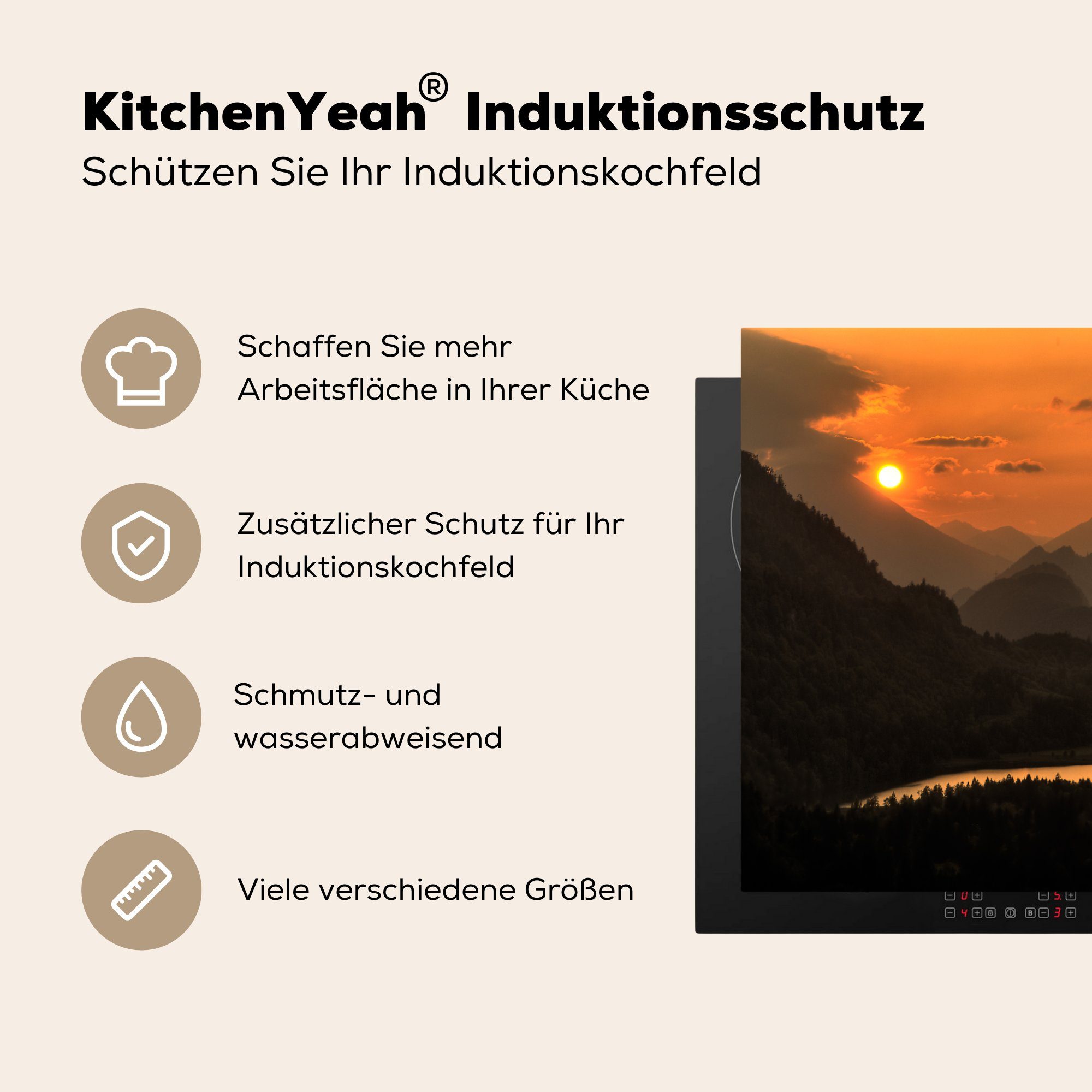 Ceranfeldabdeckung, cm, tlg), über küche Arbeitsplatte Sonnenuntergang 78x78 in (1 MuchoWow Bayern Deutschland, Herdblende-/Abdeckplatte für Neuschwanstein Vinyl,