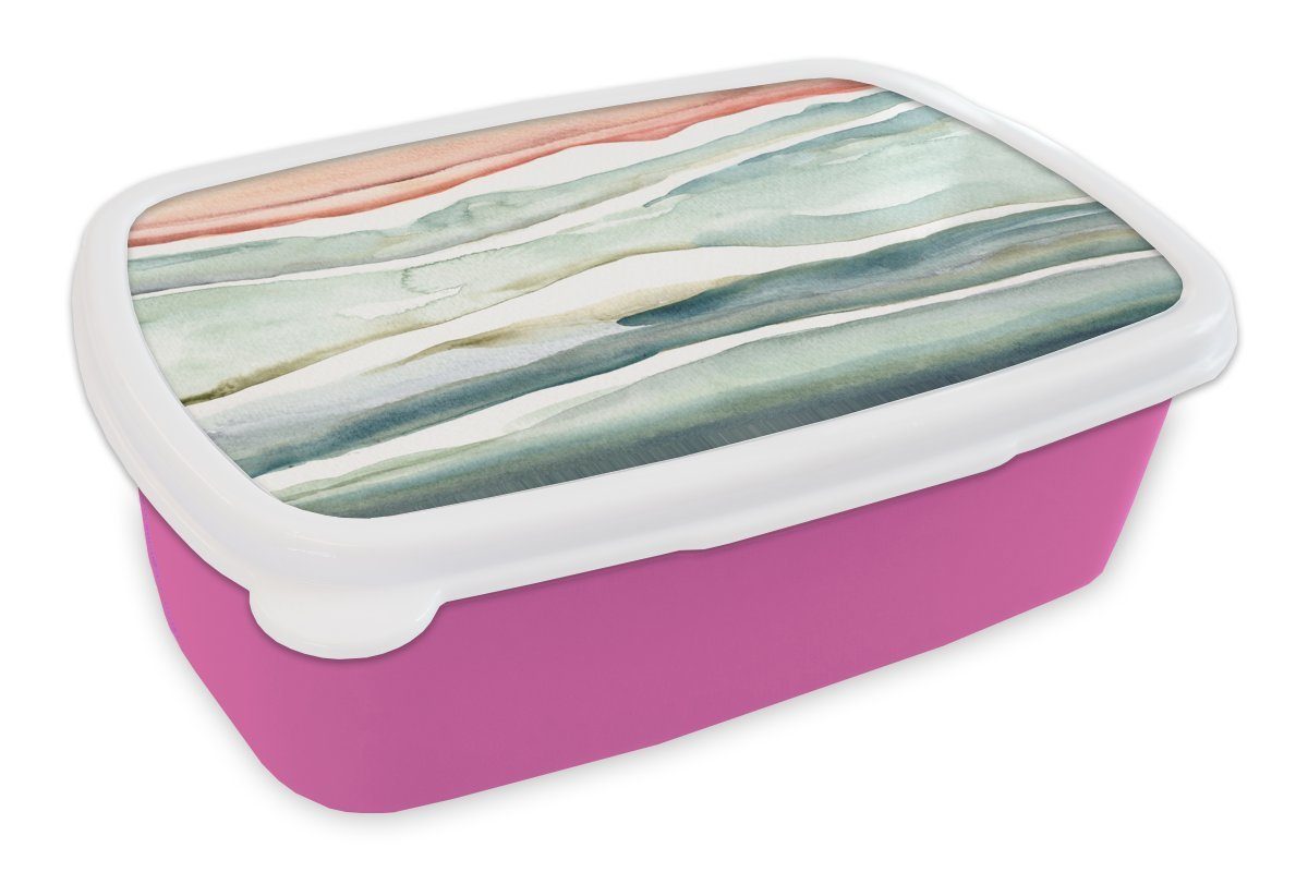 MuchoWow Lunchbox Aquarell - Abstrakt - Malerei, Kunststoff, (2-tlg), Brotbox für Erwachsene, Brotdose Kinder, Snackbox, Mädchen, Kunststoff rosa