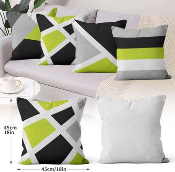 Kissenbezug Kissenbezug Grün 45x45 4er Set, Modern Abstrakt Home Decor für Sofa, FIDDY (4 Stück)