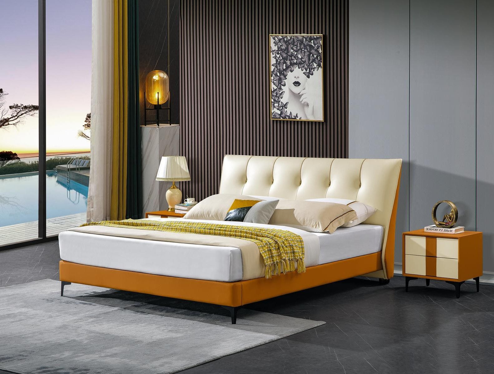 Polsterbett Luxus Doppelbett im Chesterfield-Design mit gepolstertem Kopfteil