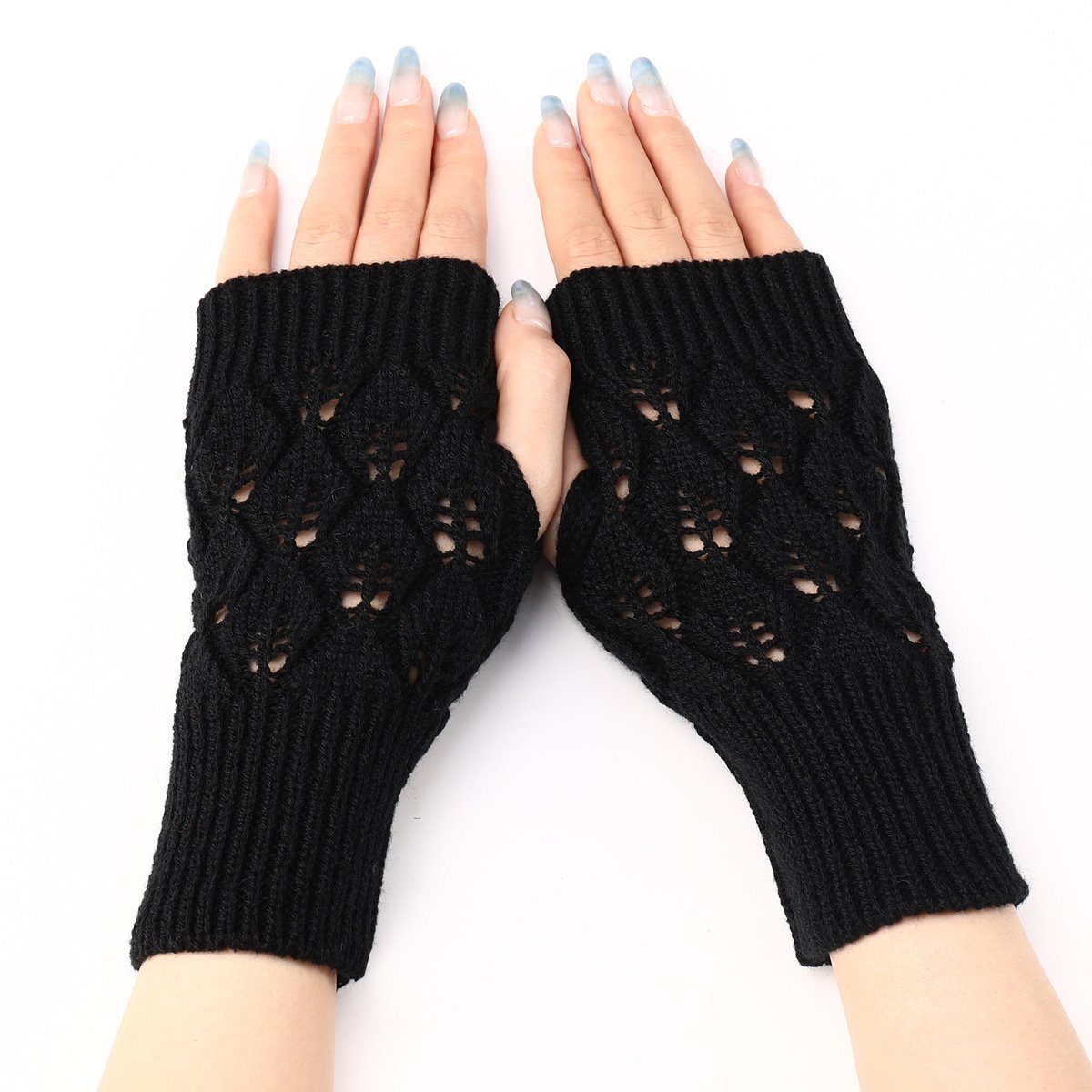 Jormftte Strickhandschuhe Fingerlose Handschuhe Stricken,für Frauen Schwarz Männer Damen,Pulswärmer